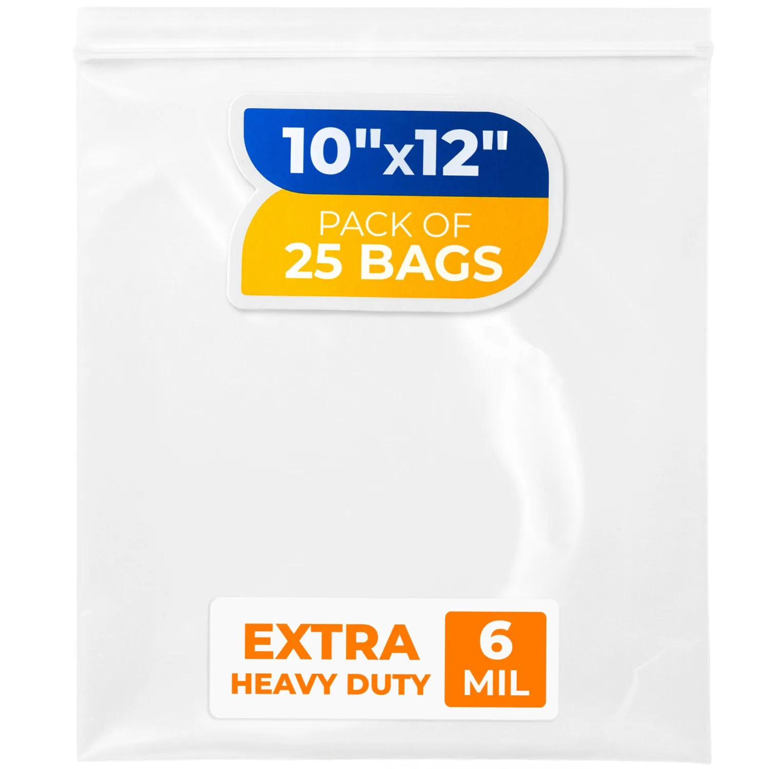 10" x 12" Reclosable Plastic Zip Bags, Pack of 25, 6 Mil Heavy-Duty Clear Poly Bags, Resealable for Food, Clothes, Hardware, Jewelry
