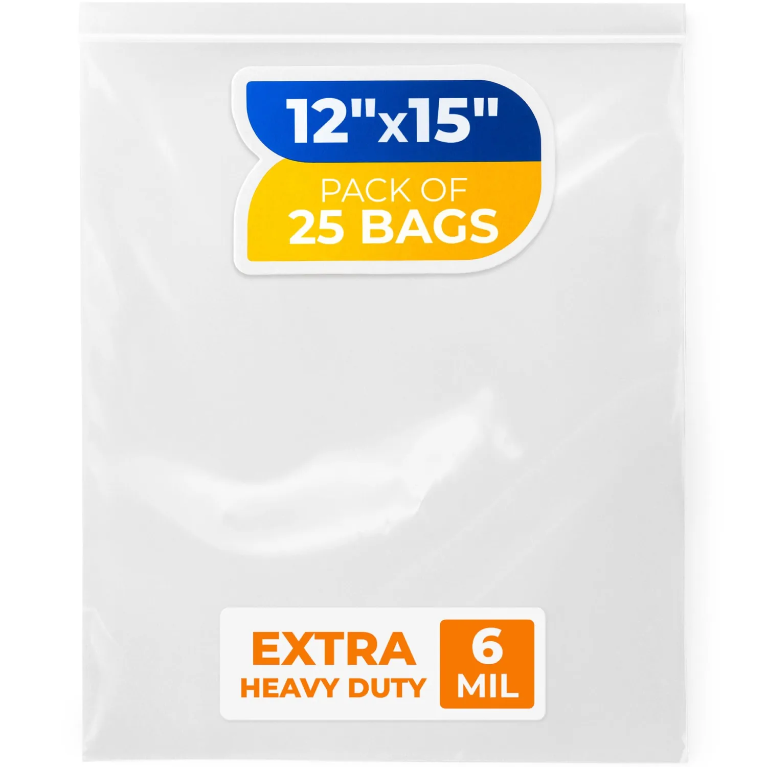 12" x 15" Reclosable Plastic Zip Bags, Pack of 25, 6 Mil Heavy-Duty Clear Poly Bags, Resealable for Food, Clothes, Hardware, Jewelry