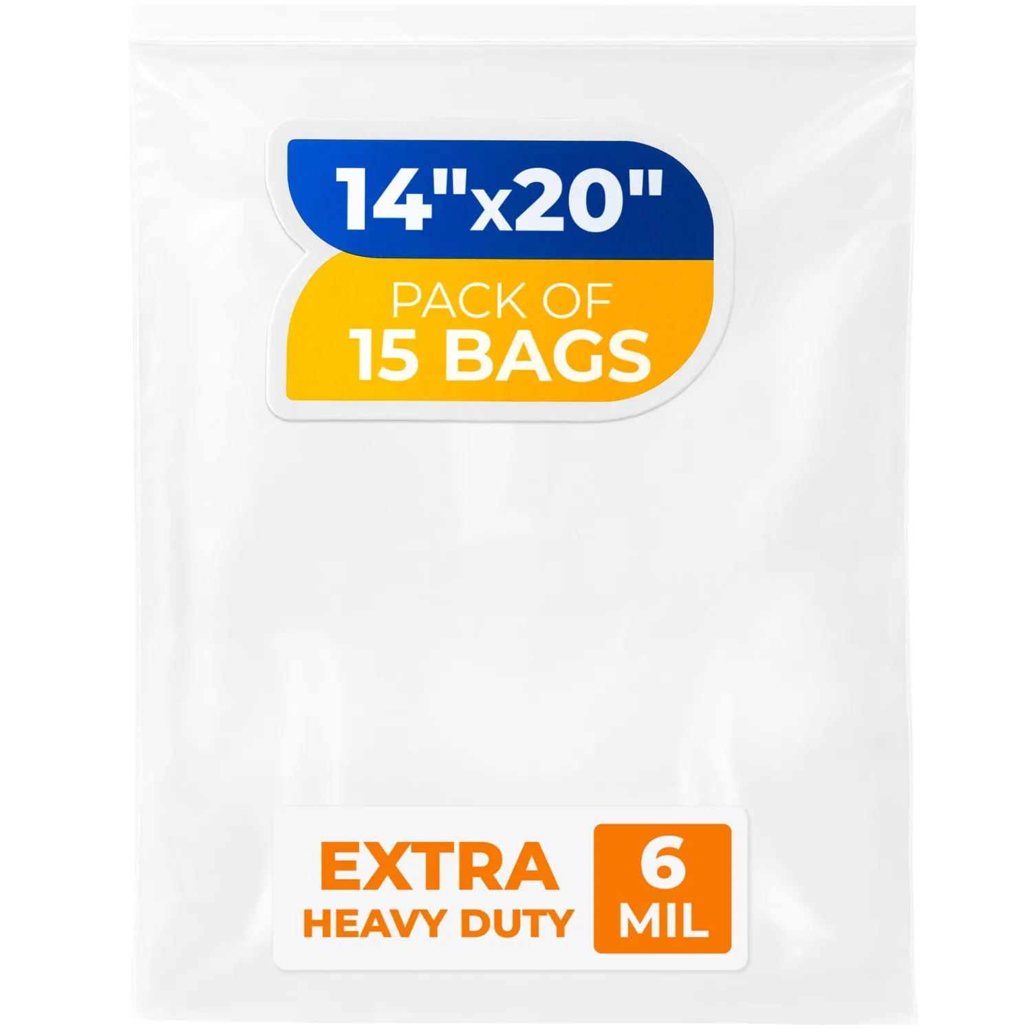 14" x 20" Reclosable Plastic Zip Bags, Pack of 15, 6 Mil Heavy-Duty Clear Poly Bags, Resealable for Food, Clothes, Hardware, Jewelry