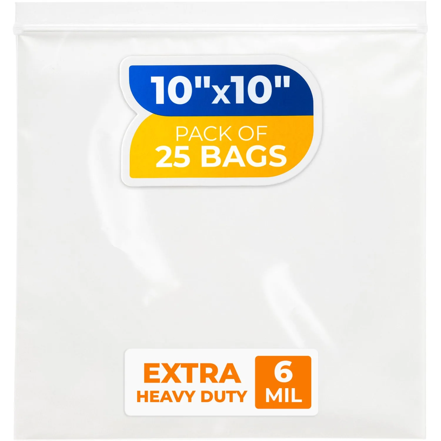 10" x 10" Reclosable Plastic Zip Bags, Pack of 25, 6 Mil Heavy-Duty Clear Poly Bags, Resealable for Food, Clothes, Hardware, Jewelry