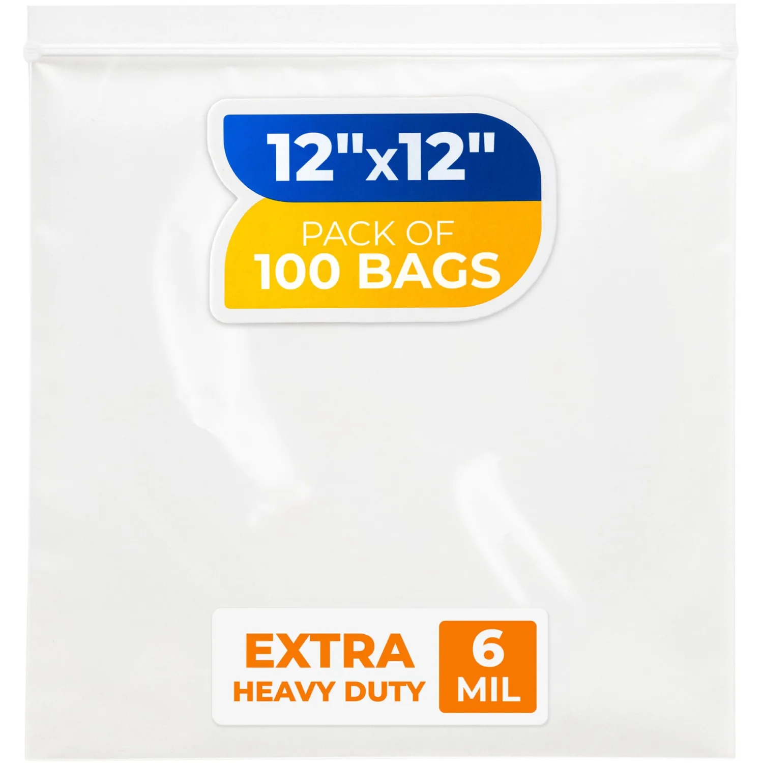 12" x 12" Reclosable Plastic Zip Bags, Pack of 100, 6 Mil Heavy-Duty Clear Poly Bags, Resealable for Food, Clothes, Hardware, Jewelry