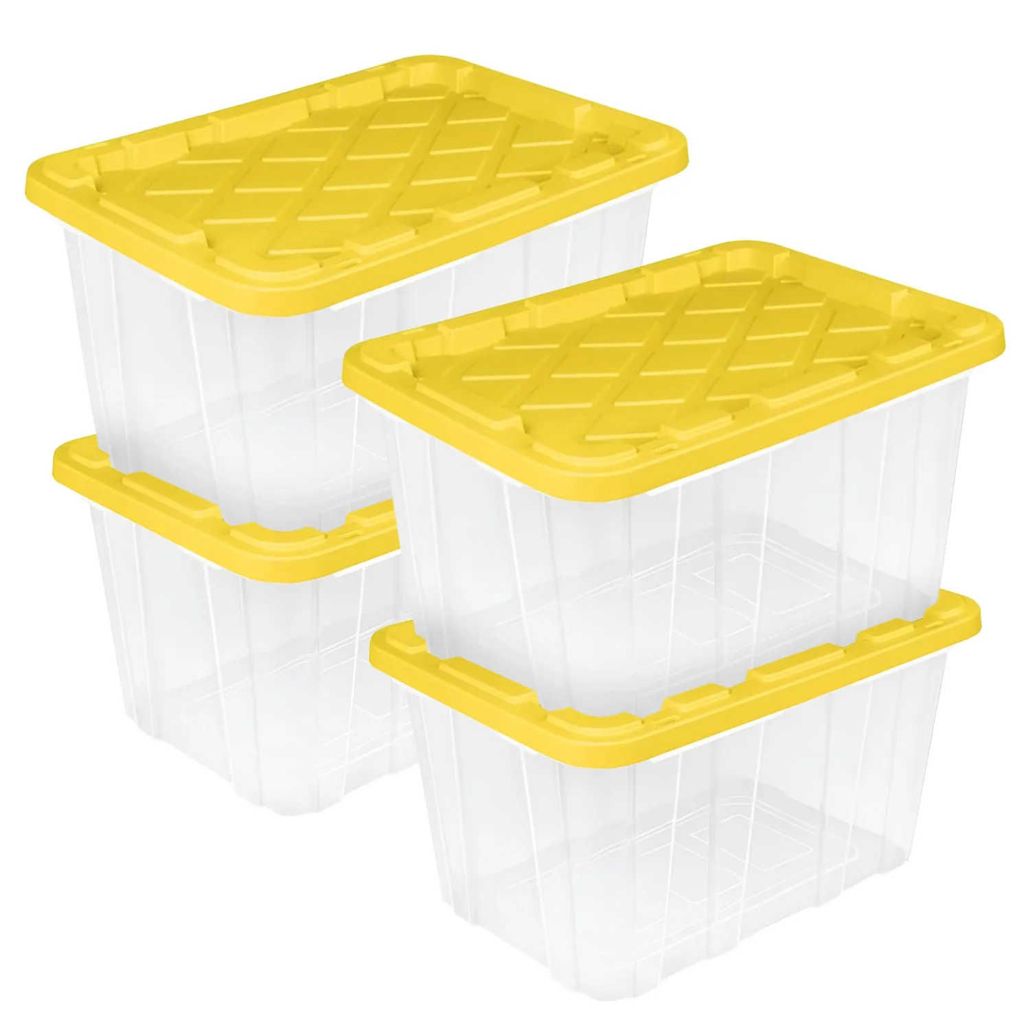 Sterilite 4-Pack Industrial Storage Box, Plastic Container Bins w/Lids, 27 Gallon, Yellow - Heavy-Duty Organizing Containers for Closet, Bathroom, and Office