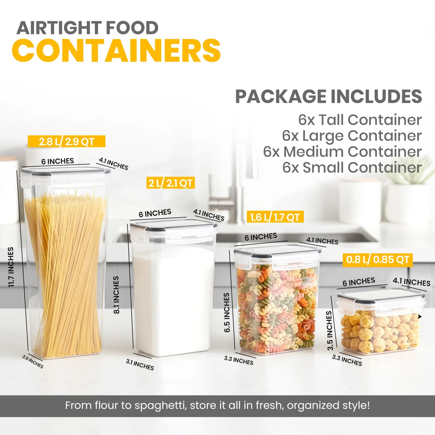 KICHLY Plastic Airtight Food Storage Containers Sets with Lids – 24 Pack BPA-Free Kitchen Pantry Organizers and Storage for Cereal, Flour, Sugar & Dry Food (Clear)