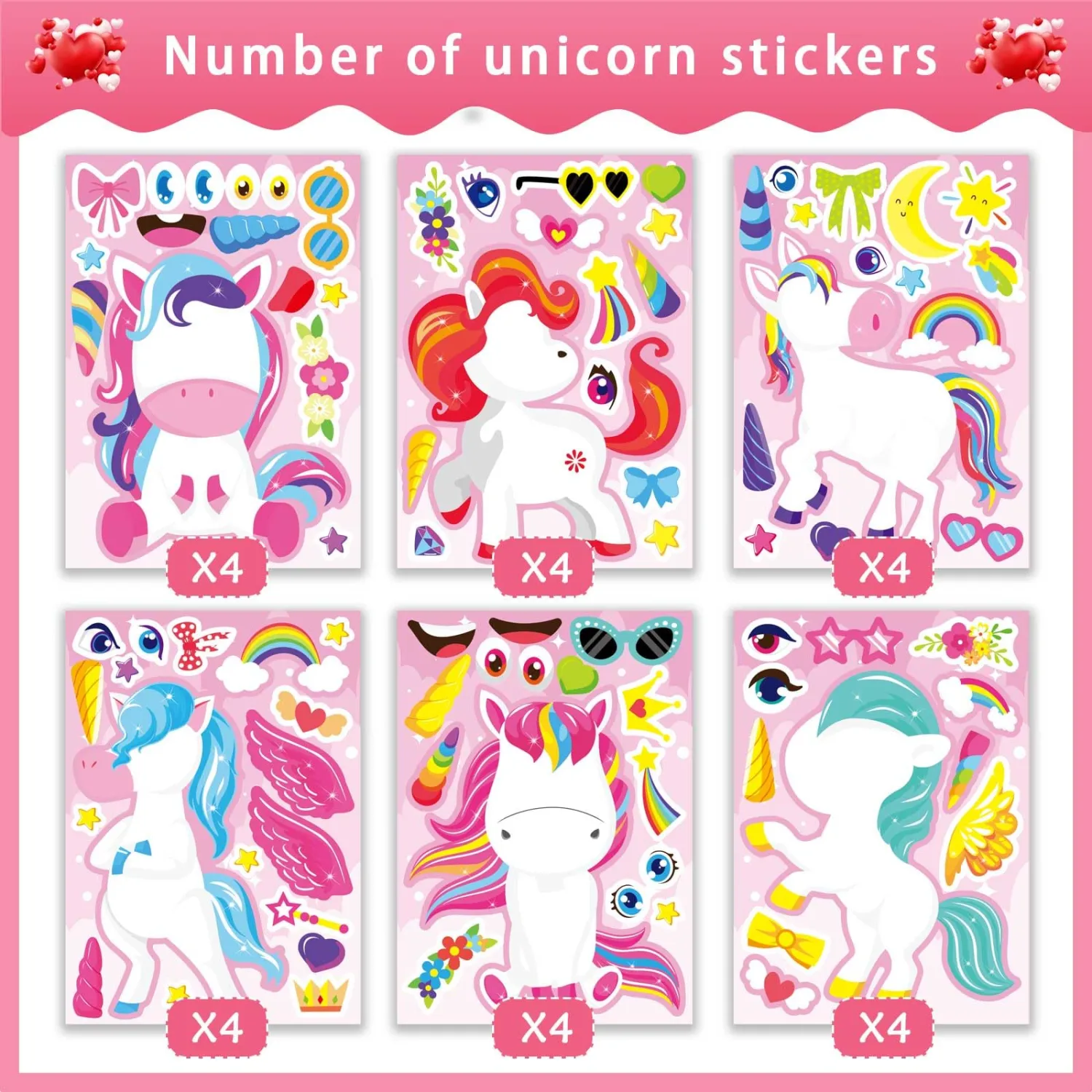 24 Sheets Make Your Own Unicorn Stickers for Kids Toddlers, Make a Face Sticker, Unicorn Stickers for Kids Party Favors Activities