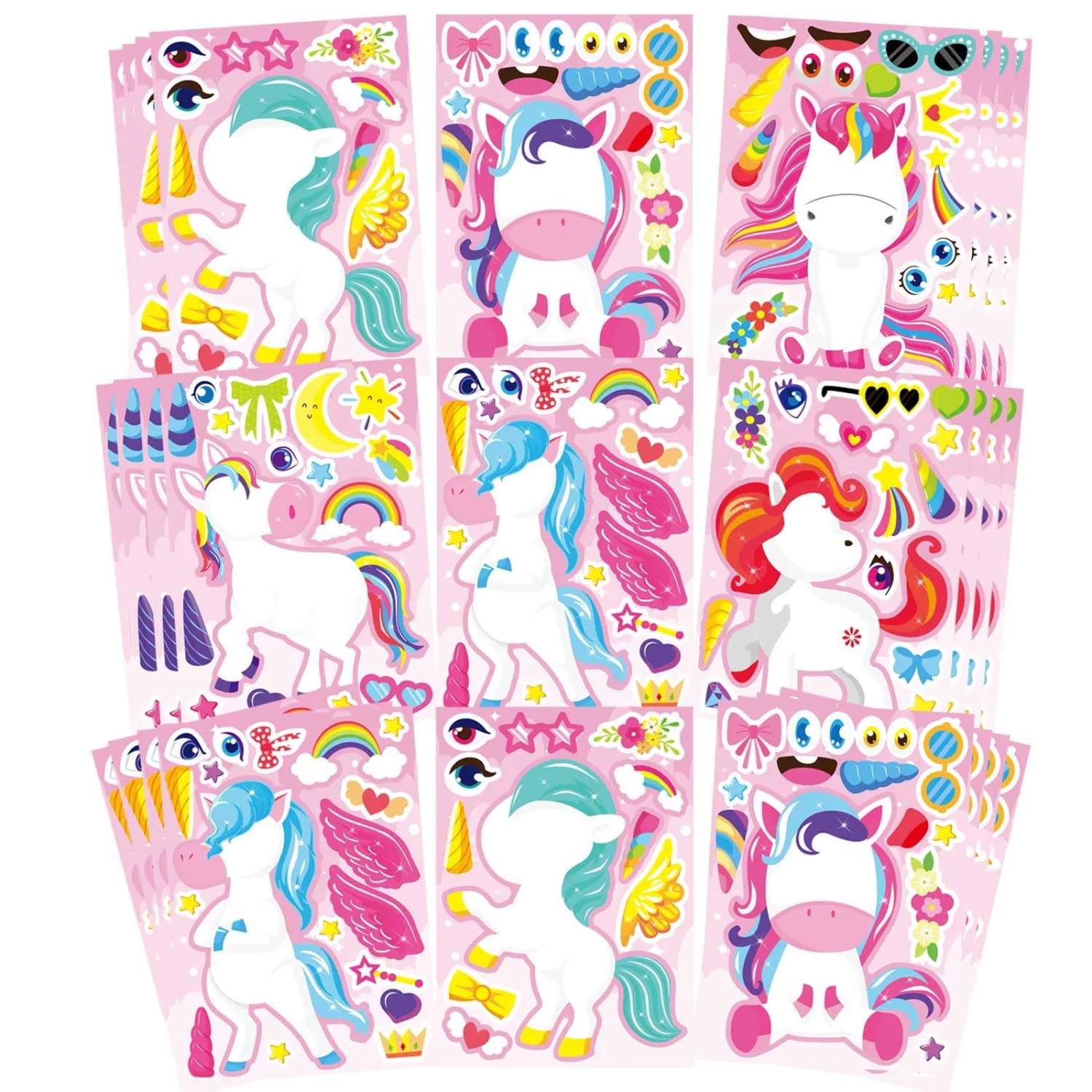 24 Sheets Make Your Own Unicorn Stickers for Kids Toddlers, Make a Face Sticker, Unicorn Stickers for Kids Party Favors Activities