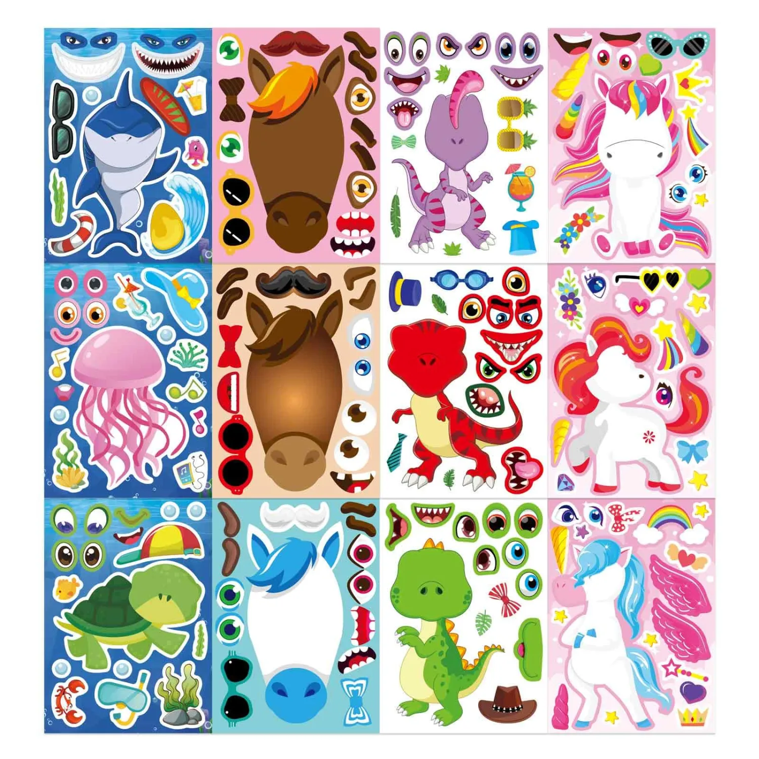 24 Sheets Make a Face Stickers for Kids Toddlers, Make Your Own Animal Mix and Match Sticker Sheets with Sea Animals Horses Dinosaurs Unicorns for Kids Crafts Party Favors Goodie Bags Stuffers