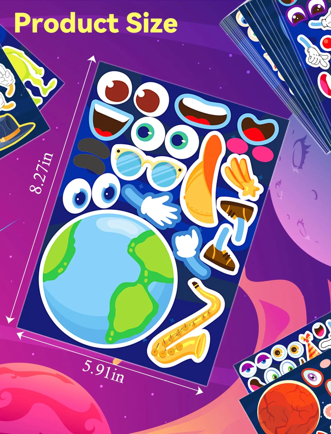 Ozepao 36 Pcs Outer Space Make-A-Face Sticker Sheets | Mix & Match Space Party Favors for Kids | Space Party Decorations, Crafts & Activities