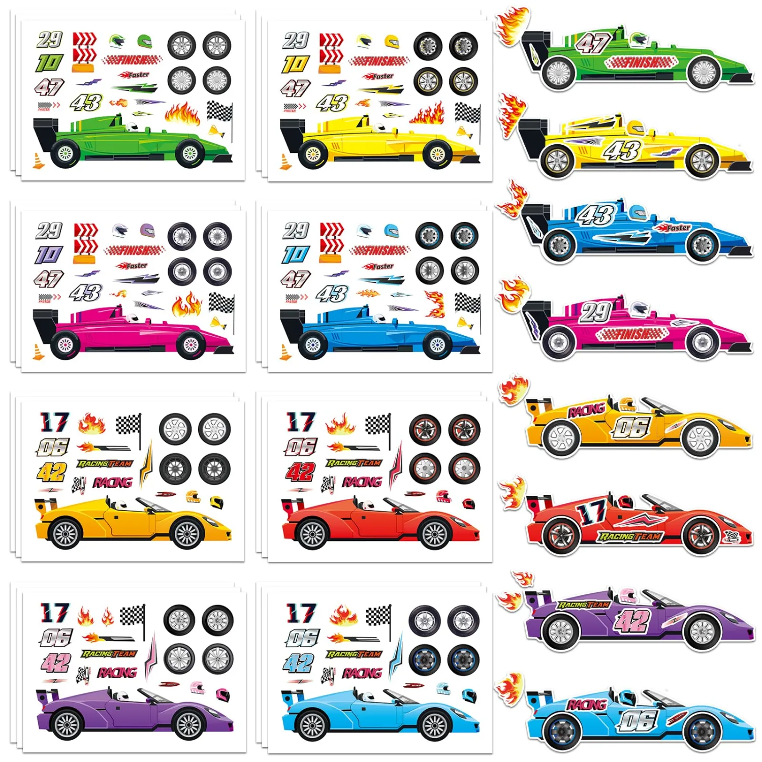 Ozepao 24 Sheets Car Stickers for Kids, Make Your Own Cars Stickers, Race Car Party Favors, Birthday Party Decorations, and DIY Crafts