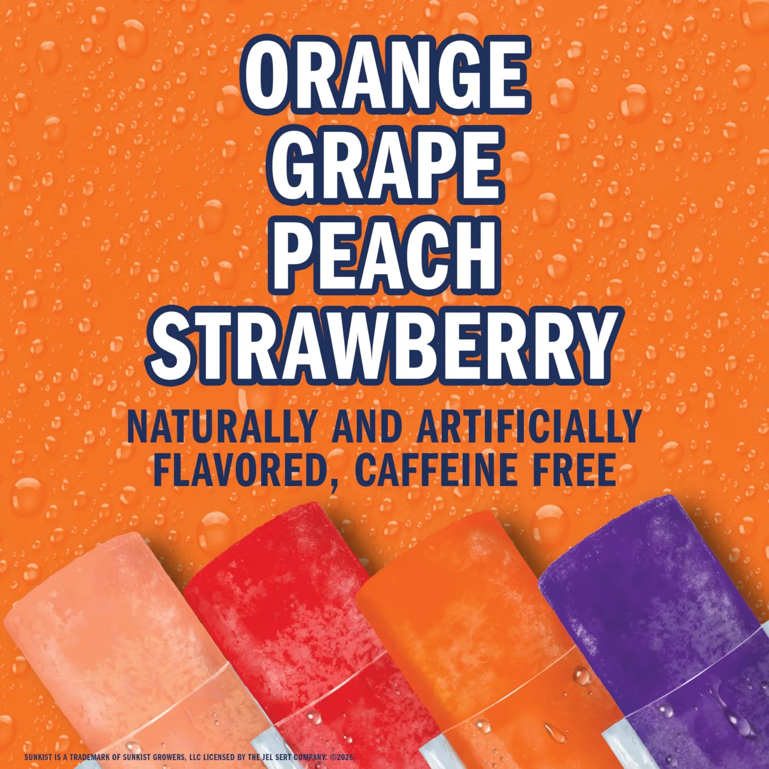 Sunkist Freezer Pops Variety Pack, Fruit Flavored Ice Pops, Orange, Strawberry, Grape, Peach, Freeze & Eat Popsicles, Gluten Free, Fat Free, Frozen Snacks Dessert, 40 Count