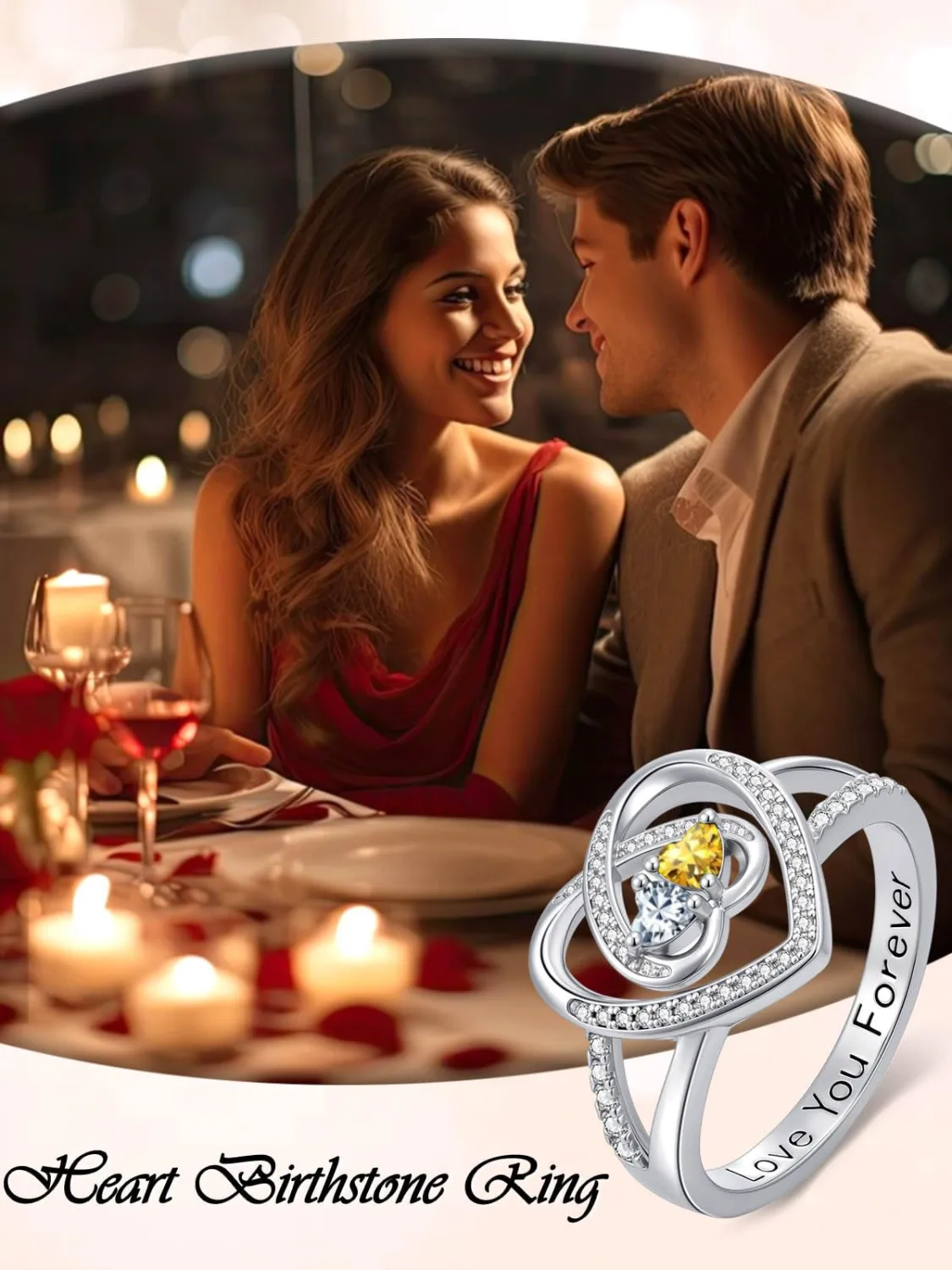 Rings for Women Birthstone Rings for Women Heart Statement Engagement Eternity Wedding Promise Ring Jewelry Anniversary Christmas Valentine's Day Gifts Mothers Day Birthday Gifts for Wife Her Girlfriend