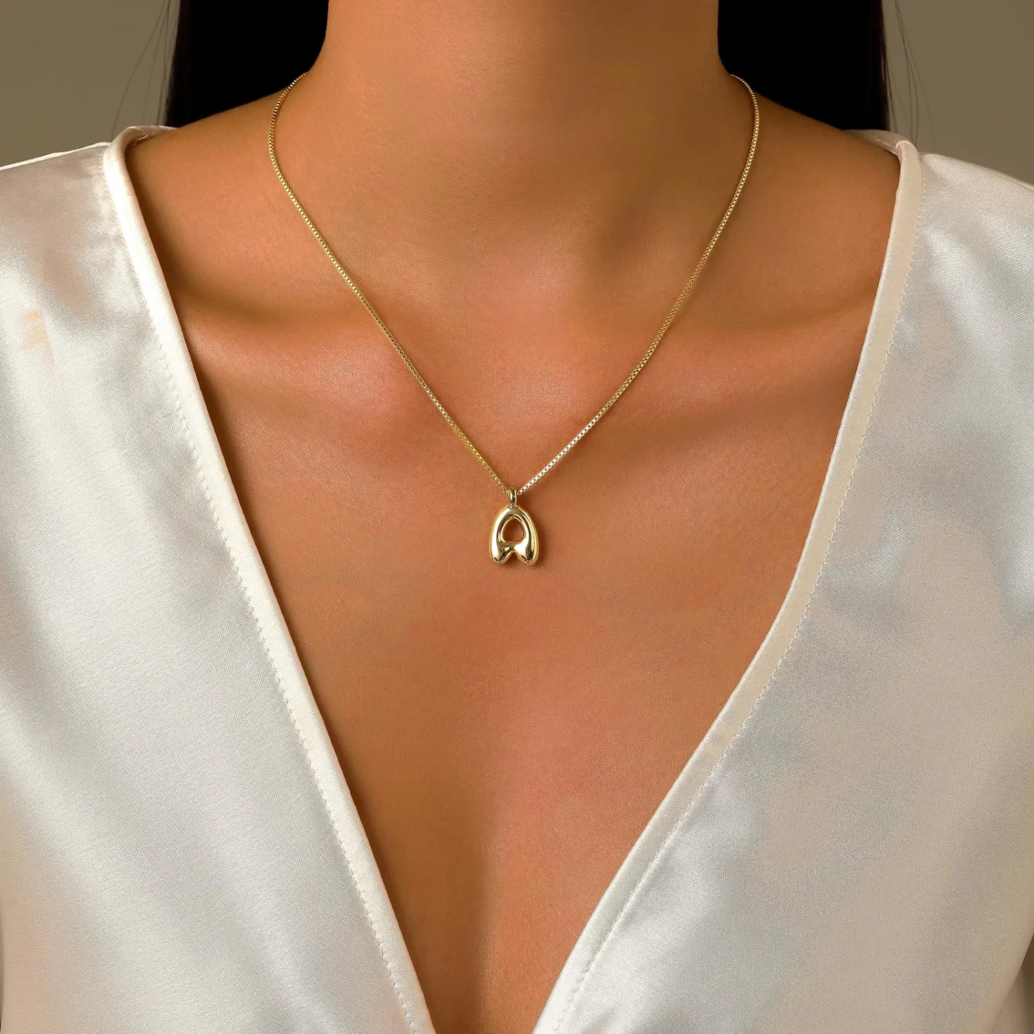 Bubble Letter Necklace Gold Balloon Initial Pendant Necklace Dainty Zirconia Alphabet Name for Women Birthday Jewelry Gifts