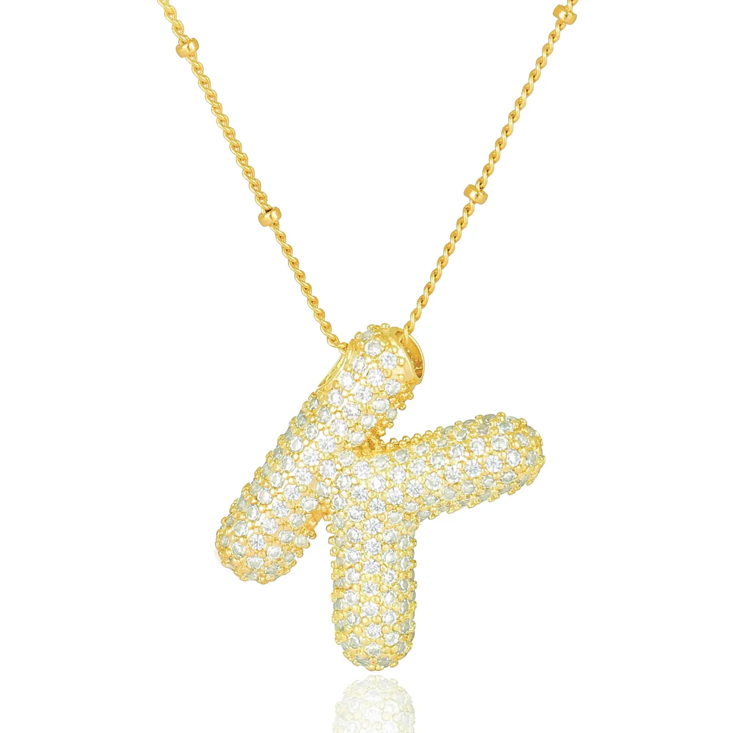Bubble Letter Necklace Gold Balloon Initial Pendant Necklace Dainty Zirconia Alphabet Name for Women Birthday Jewelry Gifts