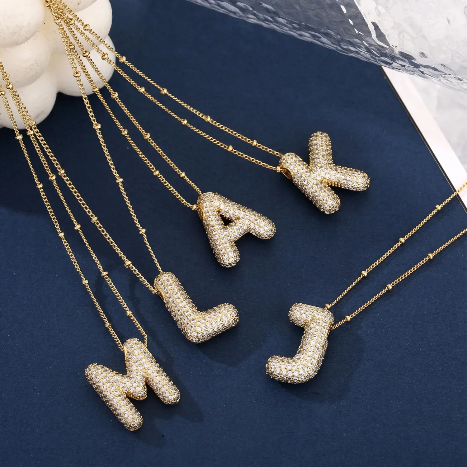 Bubble Letter Necklace Gold Balloon Initial Pendant Necklace Dainty Zirconia Alphabet Name for Women Birthday Jewelry Gifts