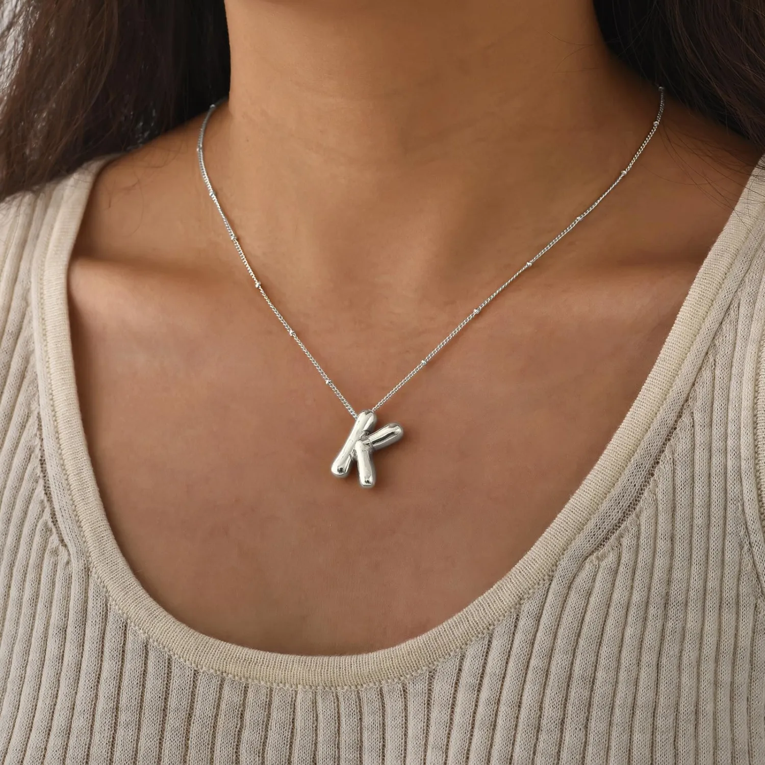 Bubble Letter Necklace Gold Balloon Initial Pendant Necklace Dainty Zirconia Alphabet Name for Women Birthday Jewelry Gifts
