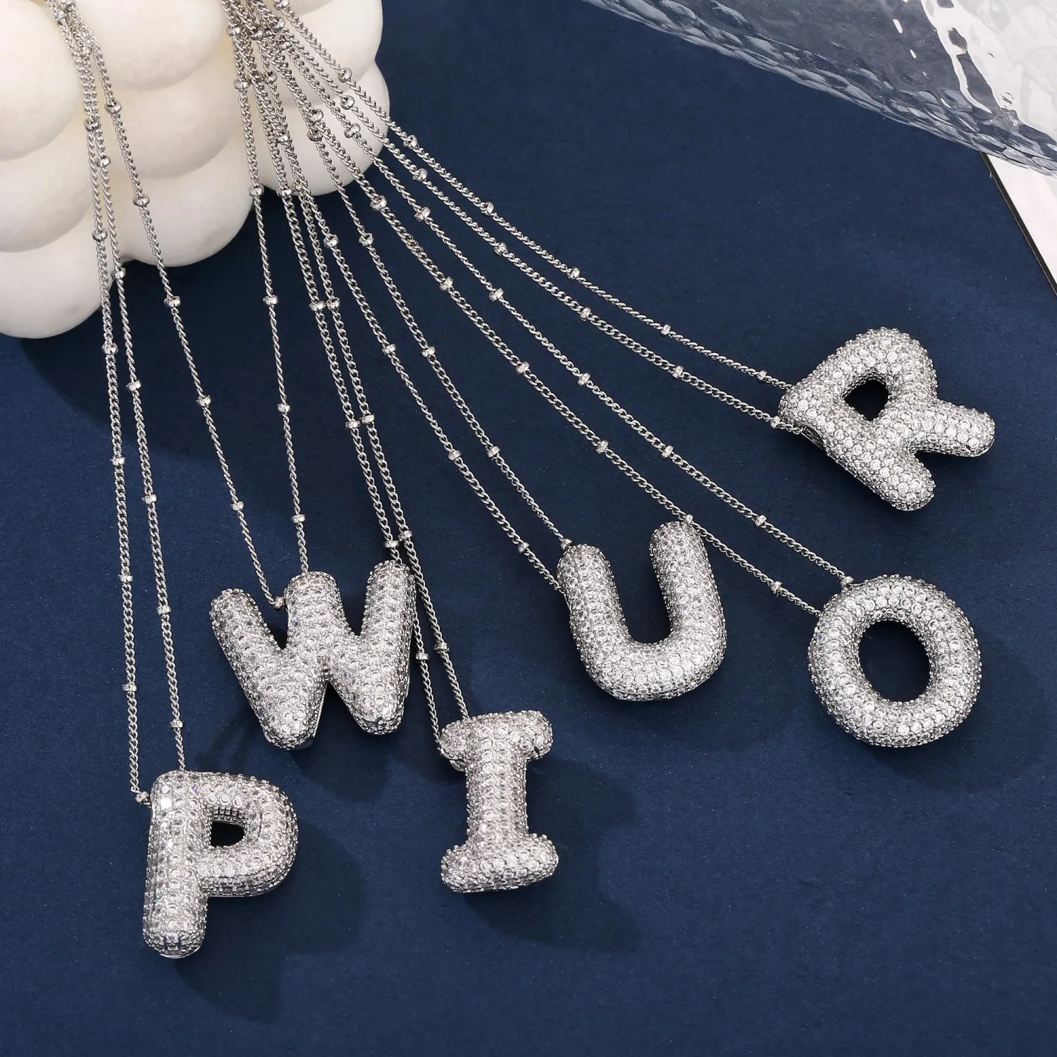Bubble Letter Necklace Gold Balloon Initial Pendant Necklace Dainty Zirconia Alphabet Name for Women Birthday Jewelry Gifts