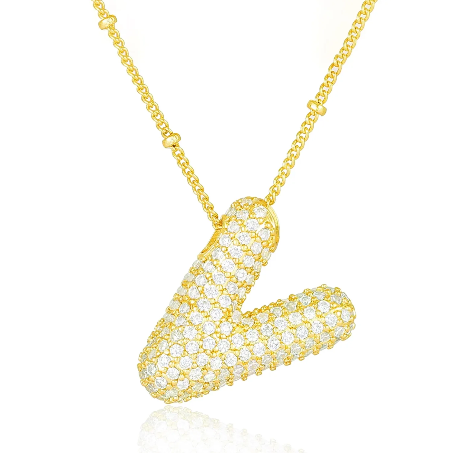 Bubble Letter Necklace Gold Balloon Initial Pendant Necklace Dainty Zirconia Alphabet Name for Women Birthday Jewelry Gifts