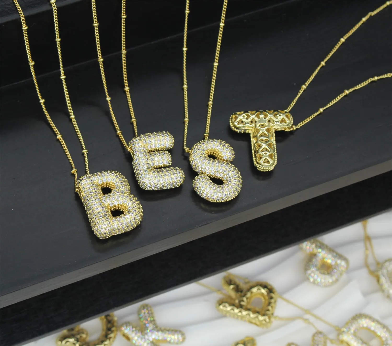 Bubble Letter Necklace Gold Balloon Initial Pendant Necklace Dainty Zirconia Alphabet Name for Women Birthday Jewelry Gifts