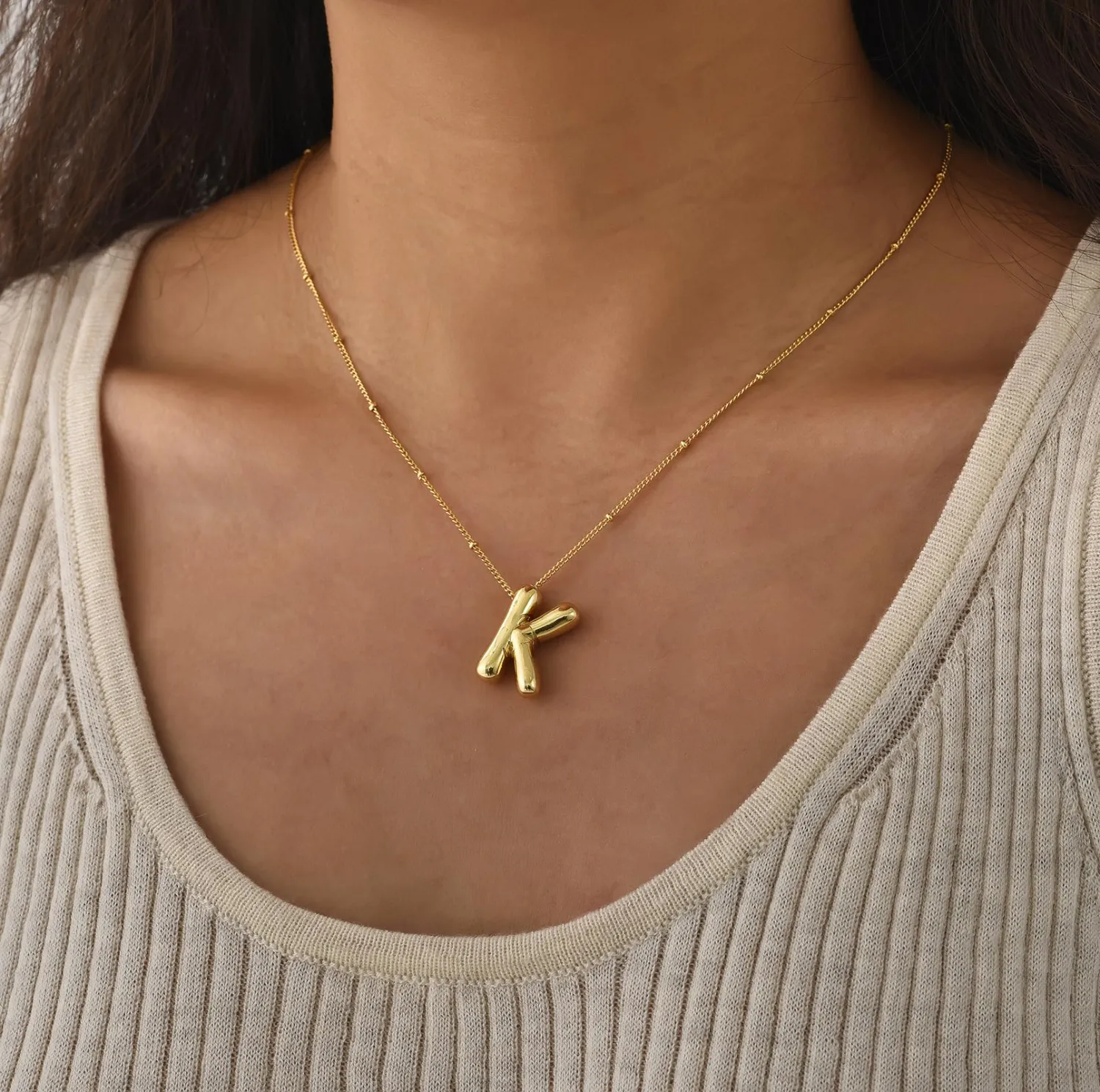 Bubble Letter Necklace Gold Balloon Initial Pendant Necklace Dainty Zirconia Alphabet Name for Women Birthday Jewelry Gifts