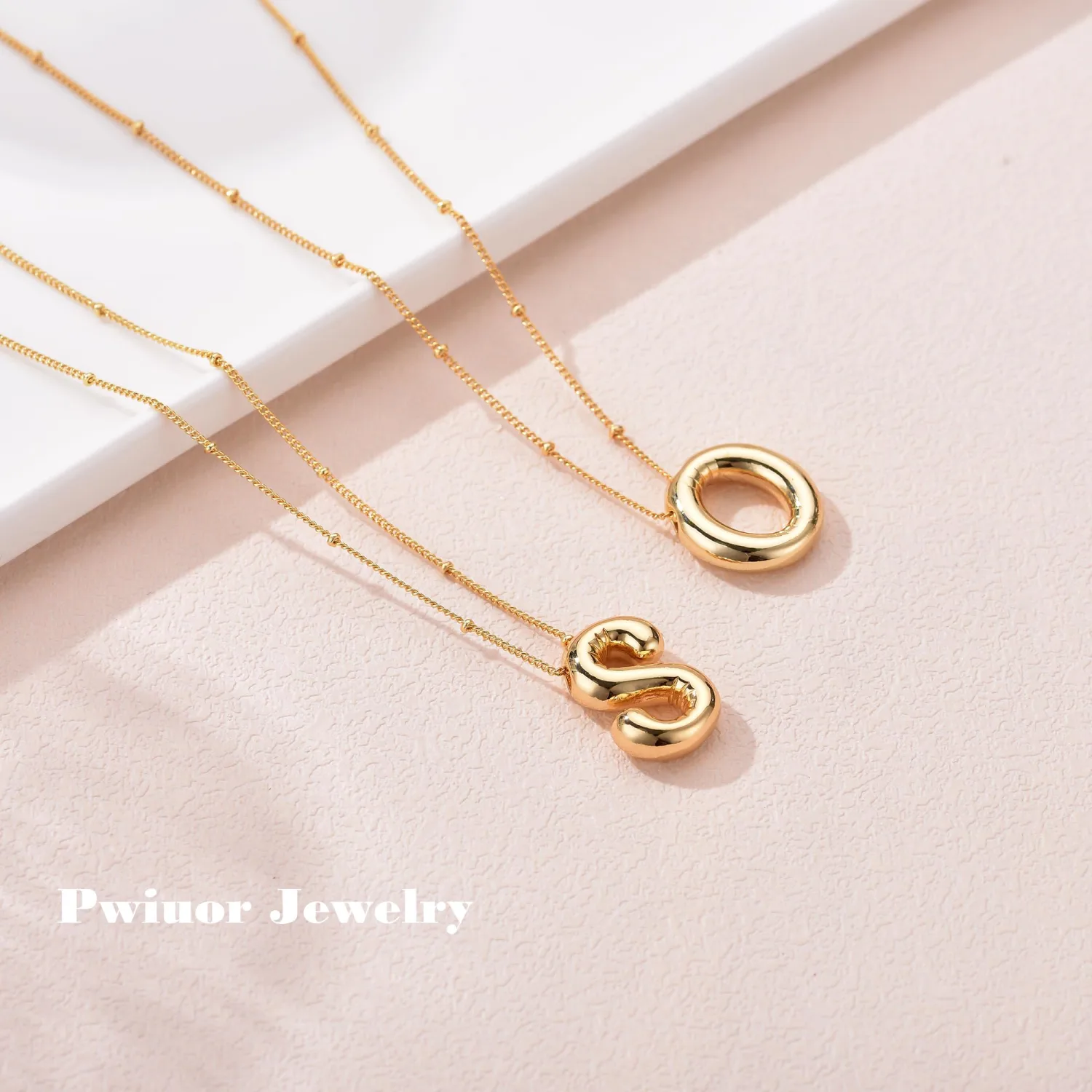 Bubble Letter Necklace Gold Balloon Initial Pendant Necklace Dainty Zirconia Alphabet Name for Women Birthday Jewelry Gifts