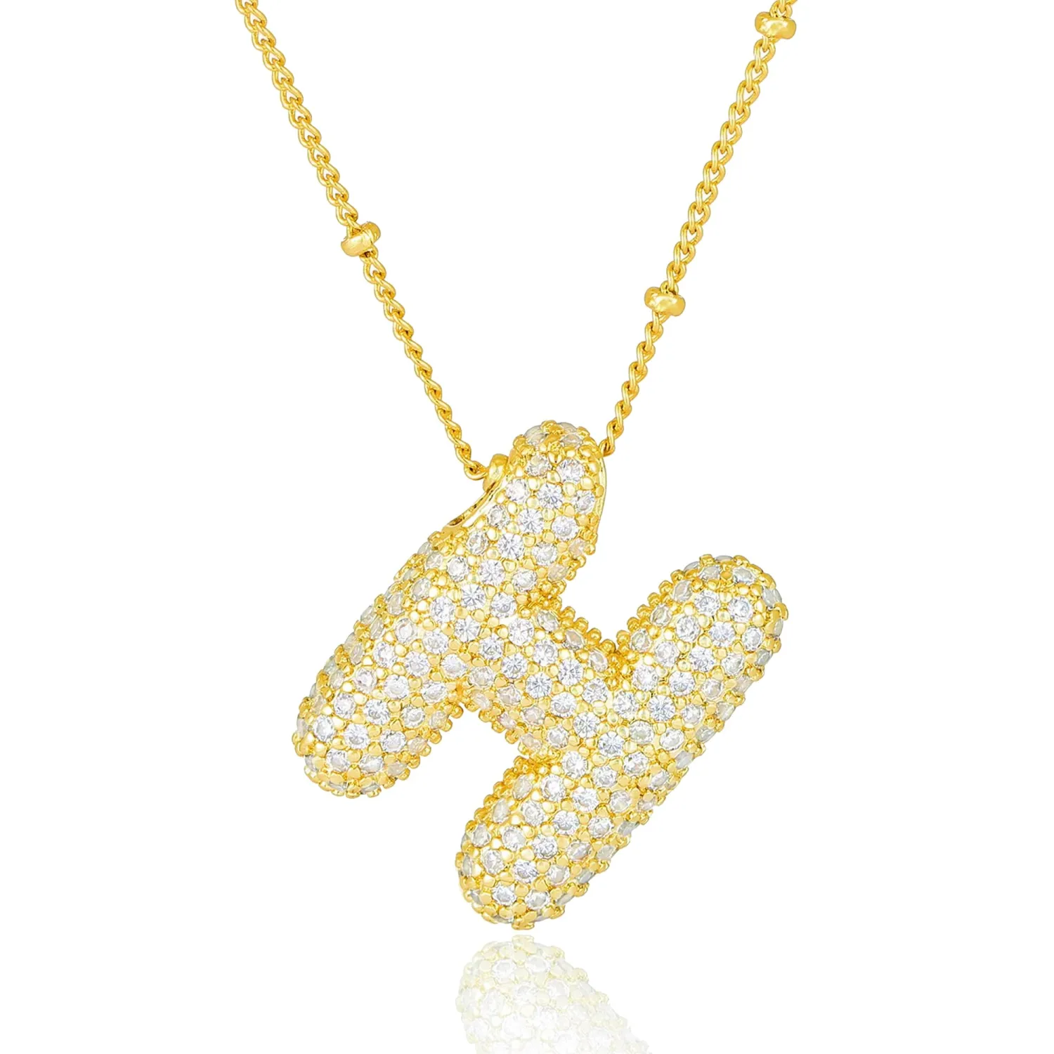 Bubble Letter Necklace Gold Balloon Initial Pendant Necklace Dainty Zirconia Alphabet Name for Women Birthday Jewelry Gifts