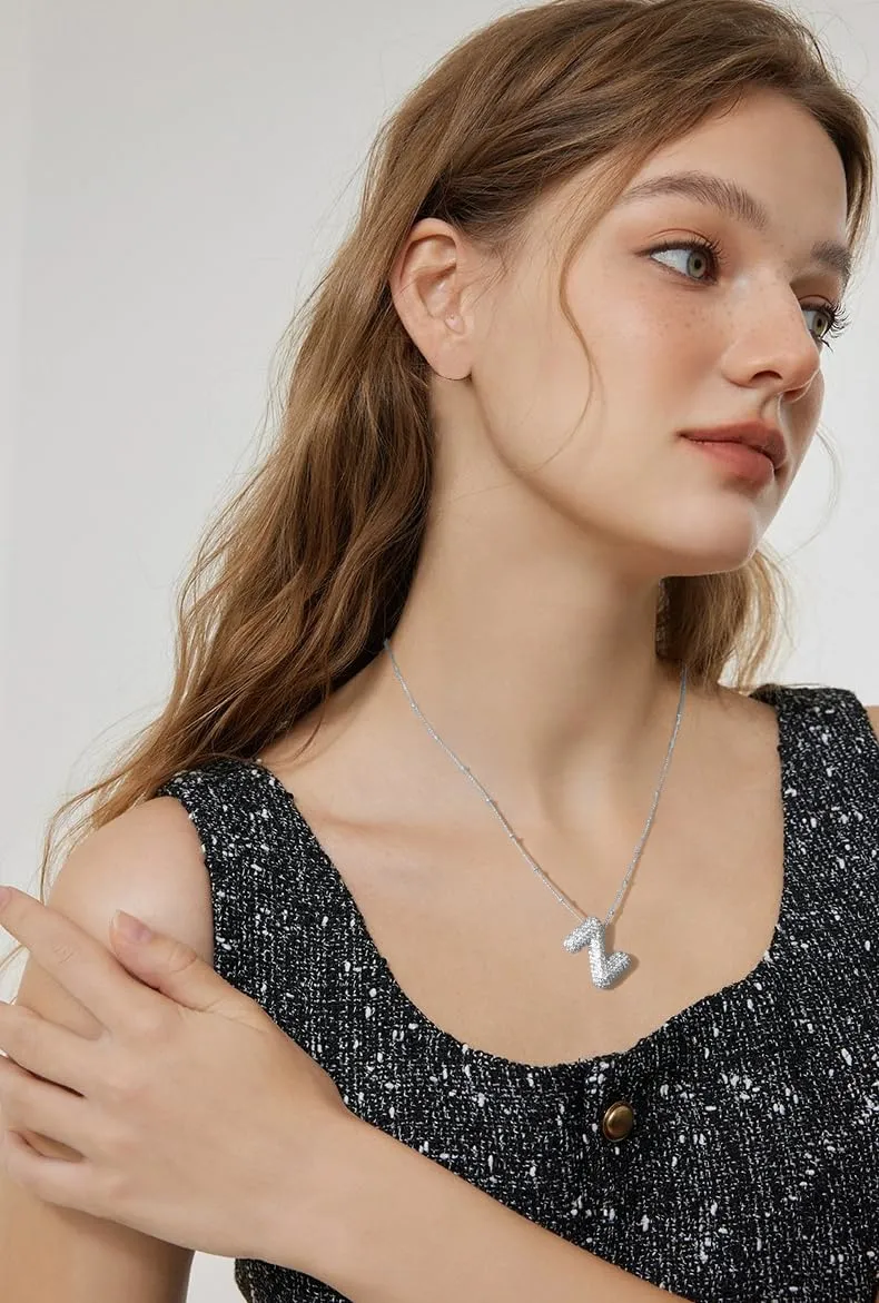 Bubble Letter Necklace Gold Balloon Initial Pendant Necklace Dainty Zirconia Alphabet Name for Women Birthday Jewelry Gifts