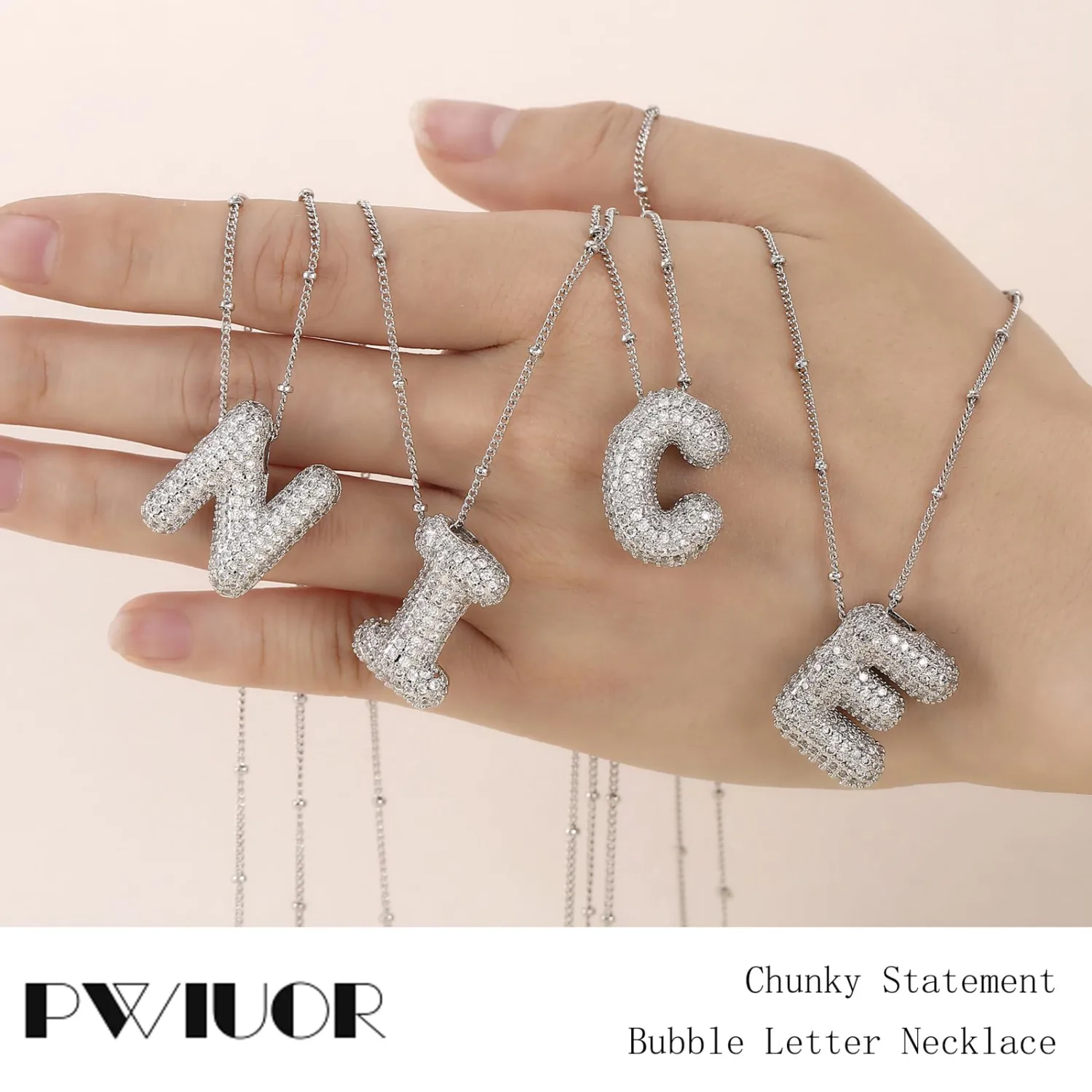 Bubble Letter Necklace Gold Balloon Initial Pendant Necklace Dainty Zirconia Alphabet Name for Women Birthday Jewelry Gifts