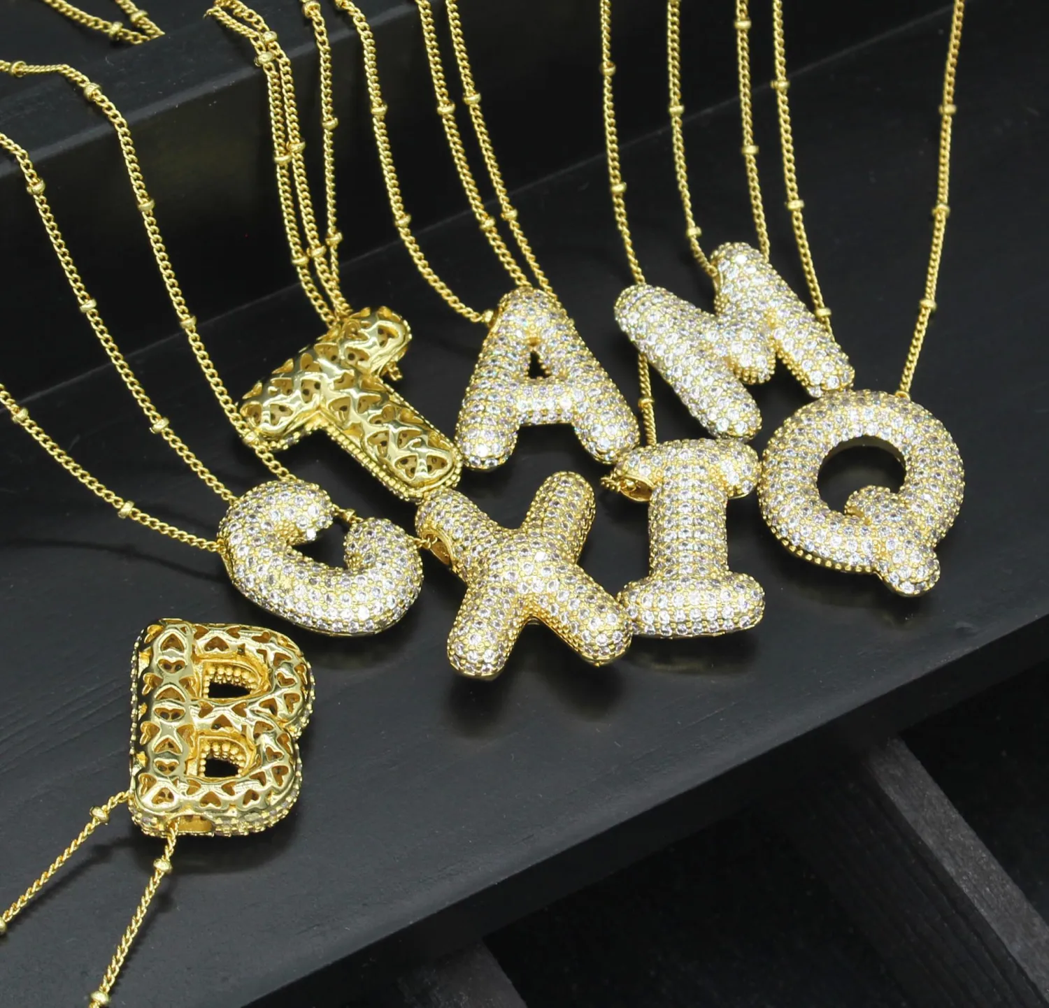Bubble Letter Necklace Gold Balloon Initial Pendant Necklace Dainty Zirconia Alphabet Name for Women Birthday Jewelry Gifts