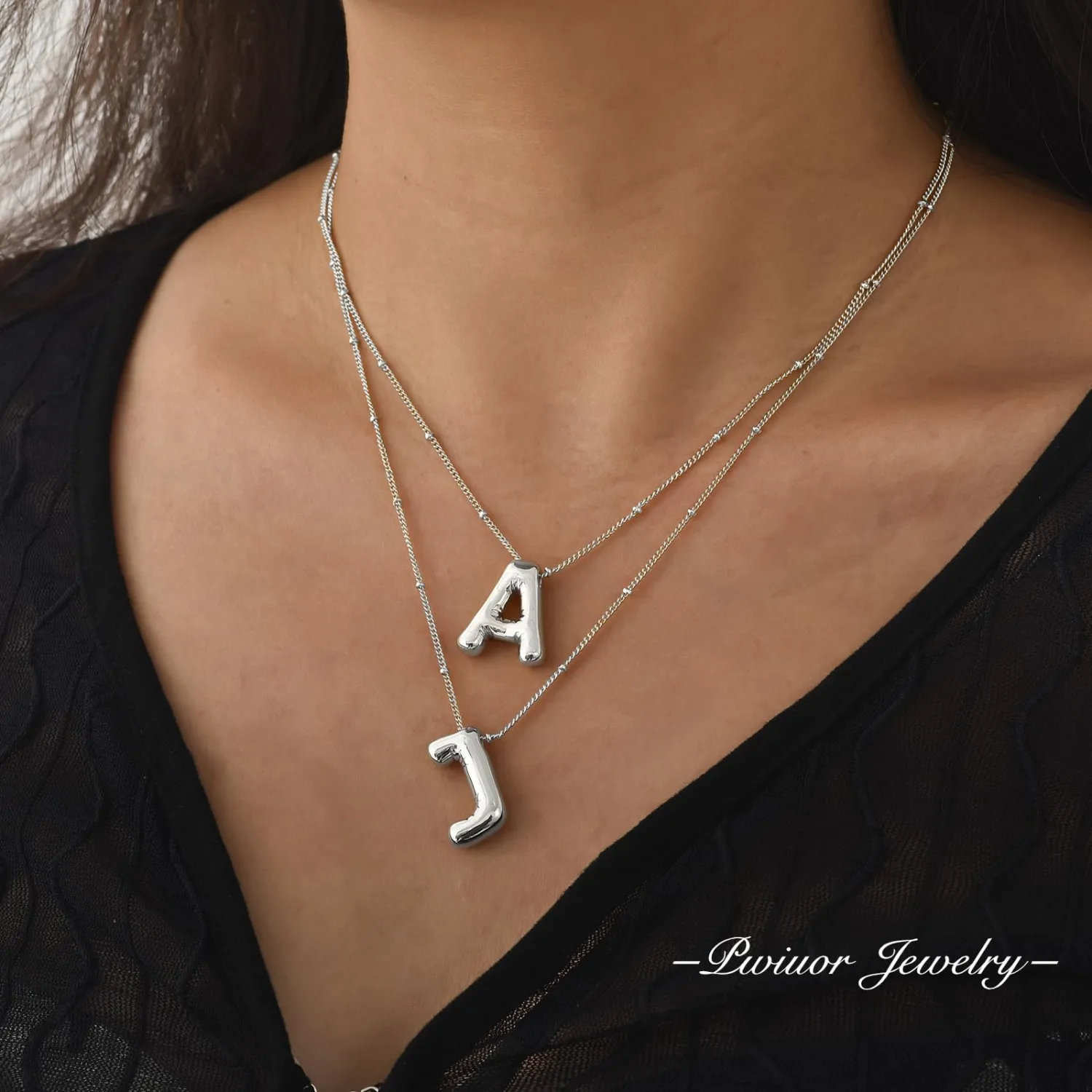 Bubble Letter Necklace Gold Balloon Initial Pendant Necklace Dainty Zirconia Alphabet Name for Women Birthday Jewelry Gifts