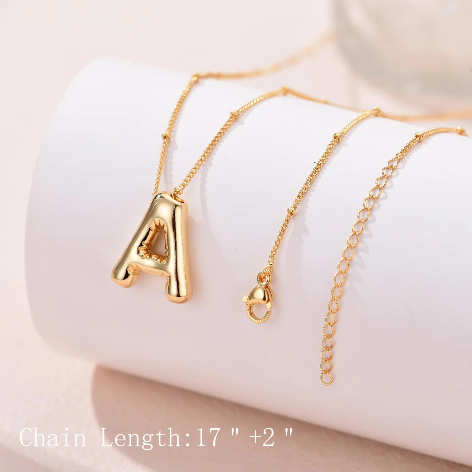 Bubble Letter Necklace Gold Balloon Initial Pendant Necklace Dainty Zirconia Alphabet Name for Women Birthday Jewelry Gifts