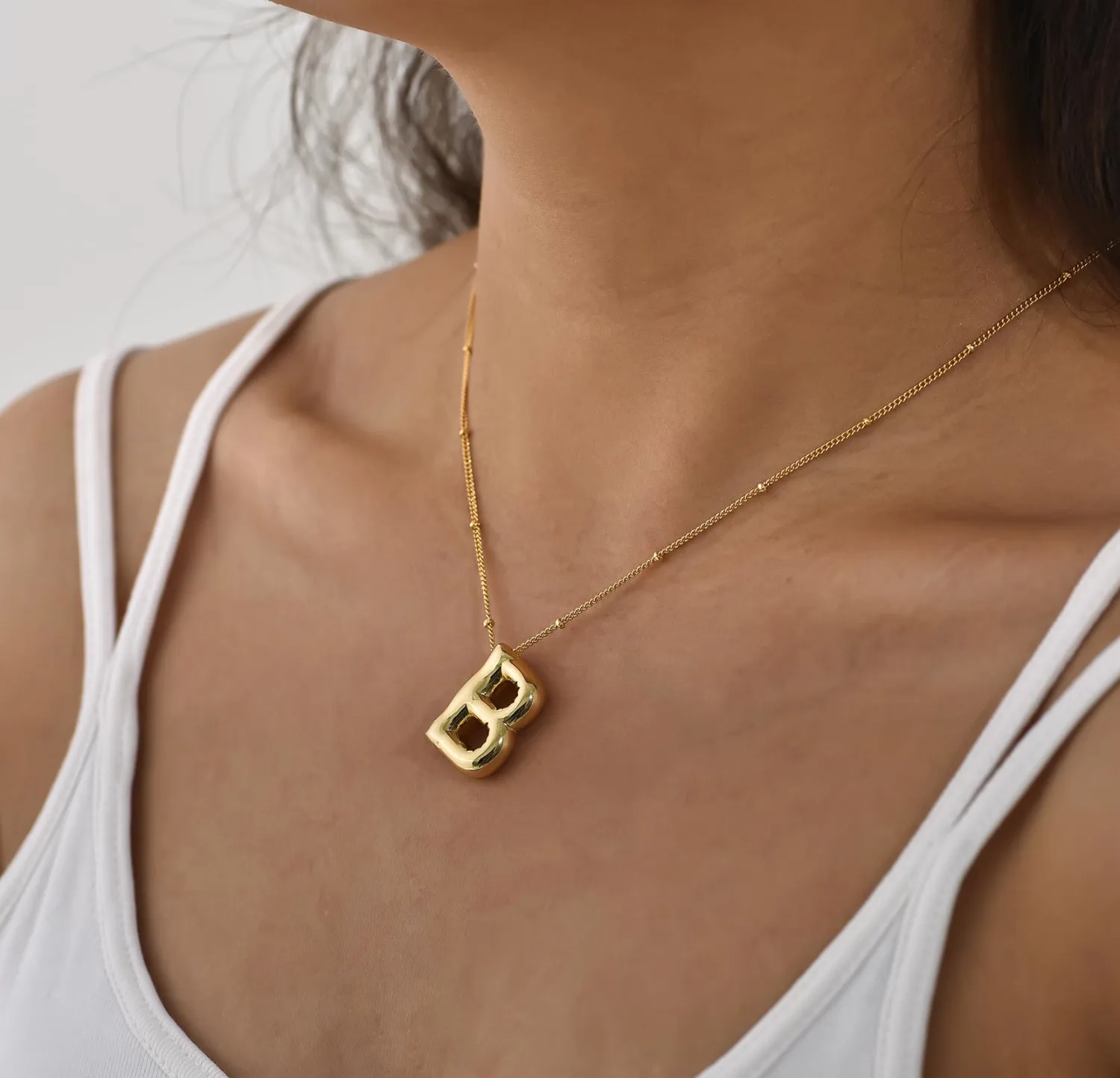 Bubble Letter Necklace Gold Balloon Initial Pendant Necklace Dainty Zirconia Alphabet Name for Women Birthday Jewelry Gifts