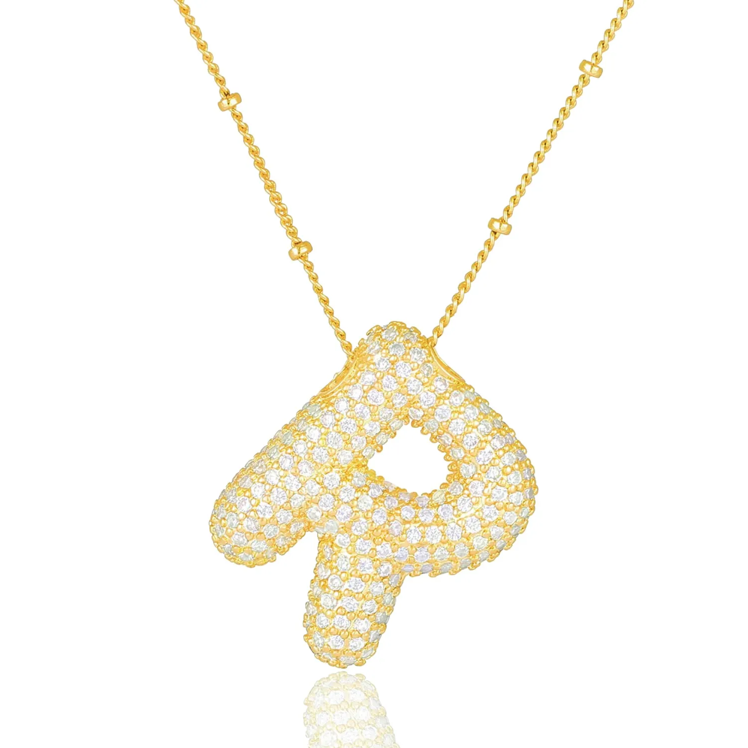 Bubble Letter Necklace Gold Balloon Initial Pendant Necklace Dainty Zirconia Alphabet Name for Women Birthday Jewelry Gifts