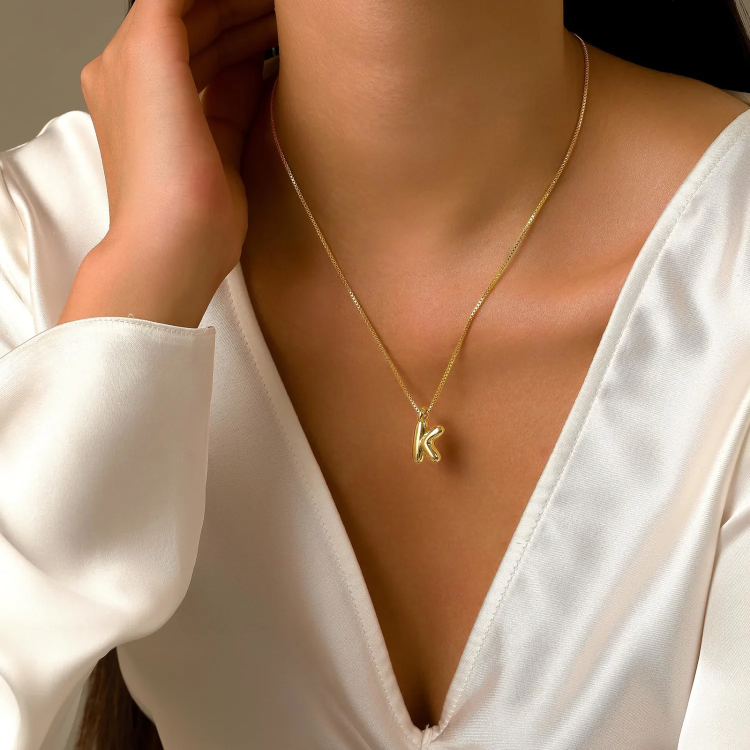Bubble Letter Necklace Gold Balloon Initial Pendant Necklace Dainty Zirconia Alphabet Name for Women Birthday Jewelry Gifts