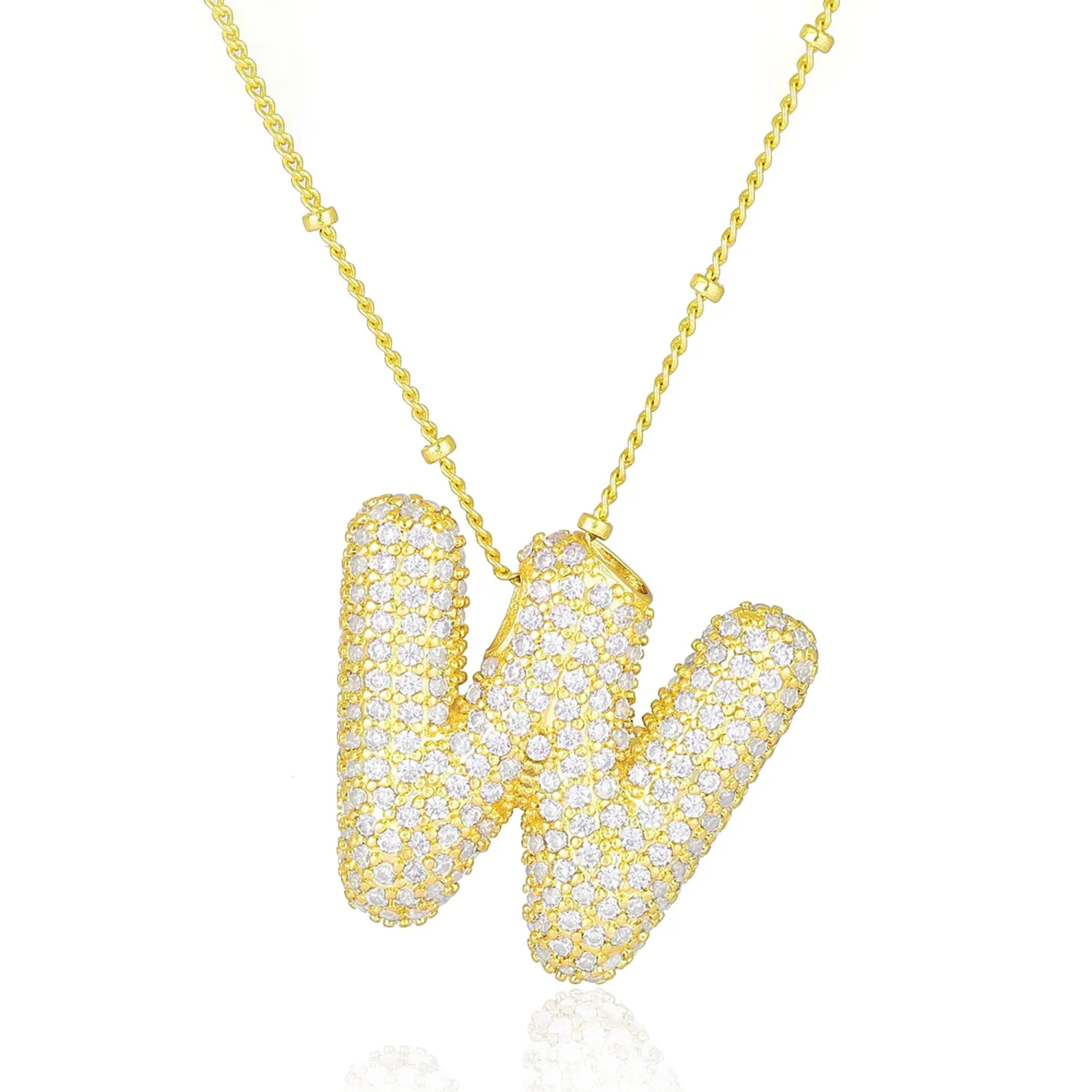 Bubble Letter Necklace Gold Balloon Initial Pendant Necklace Dainty Zirconia Alphabet Name for Women Birthday Jewelry Gifts