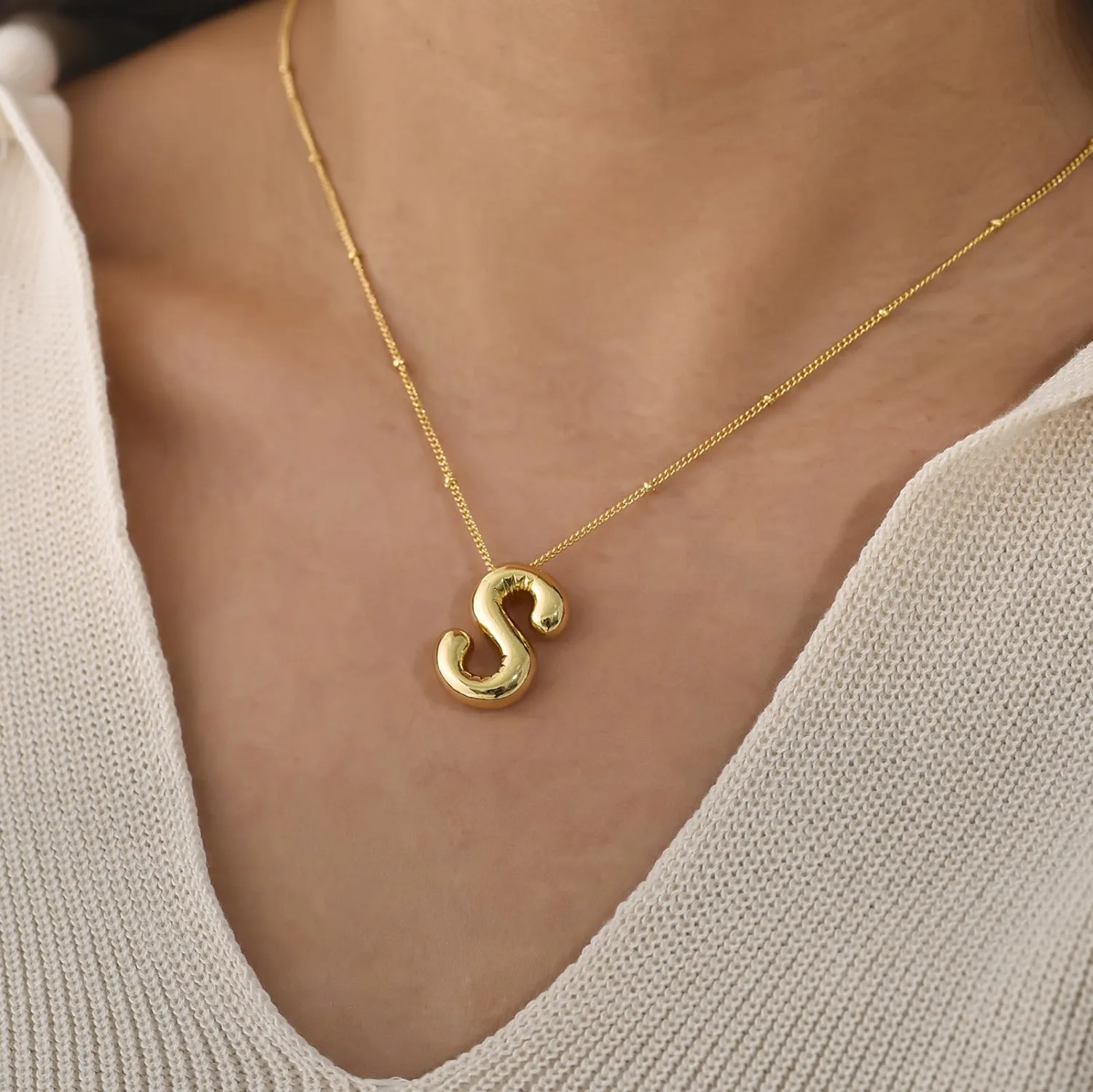 Bubble Letter Necklace Gold Balloon Initial Pendant Necklace Dainty Zirconia Alphabet Name for Women Birthday Jewelry Gifts