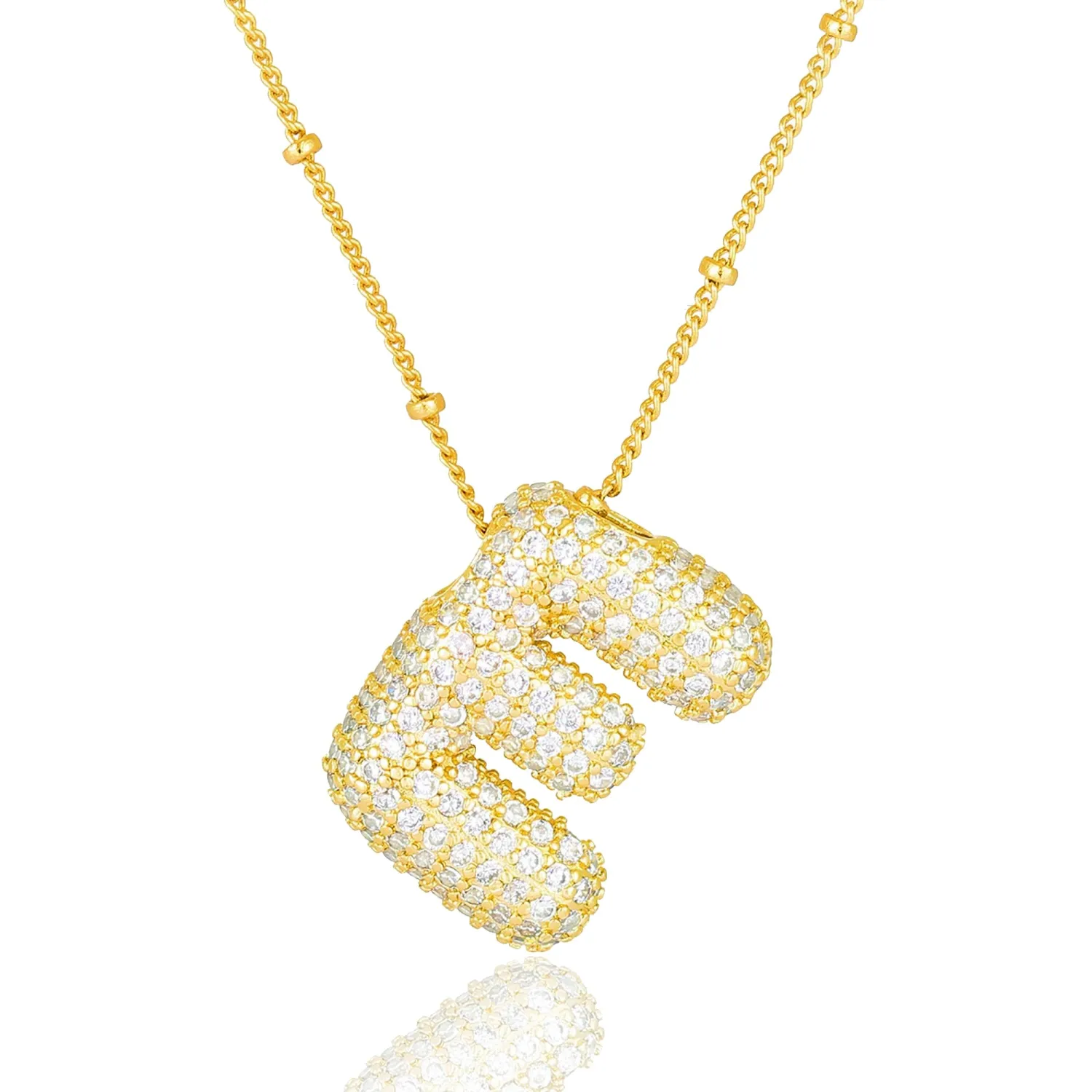 Bubble Letter Necklace Gold Balloon Initial Pendant Necklace Dainty Zirconia Alphabet Name for Women Birthday Jewelry Gifts