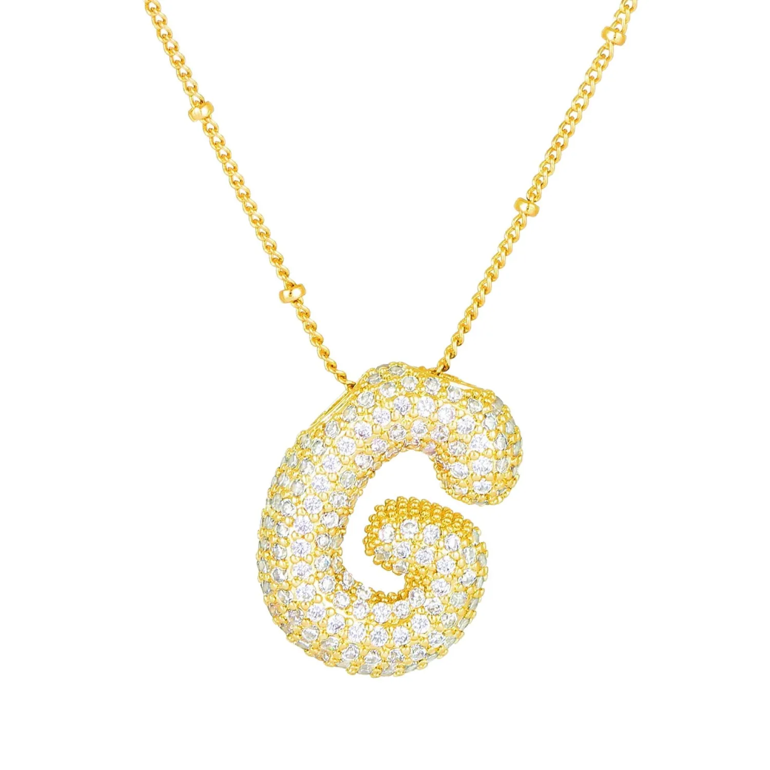 Bubble Letter Necklace Gold Balloon Initial Pendant Necklace Dainty Zirconia Alphabet Name for Women Birthday Jewelry Gifts