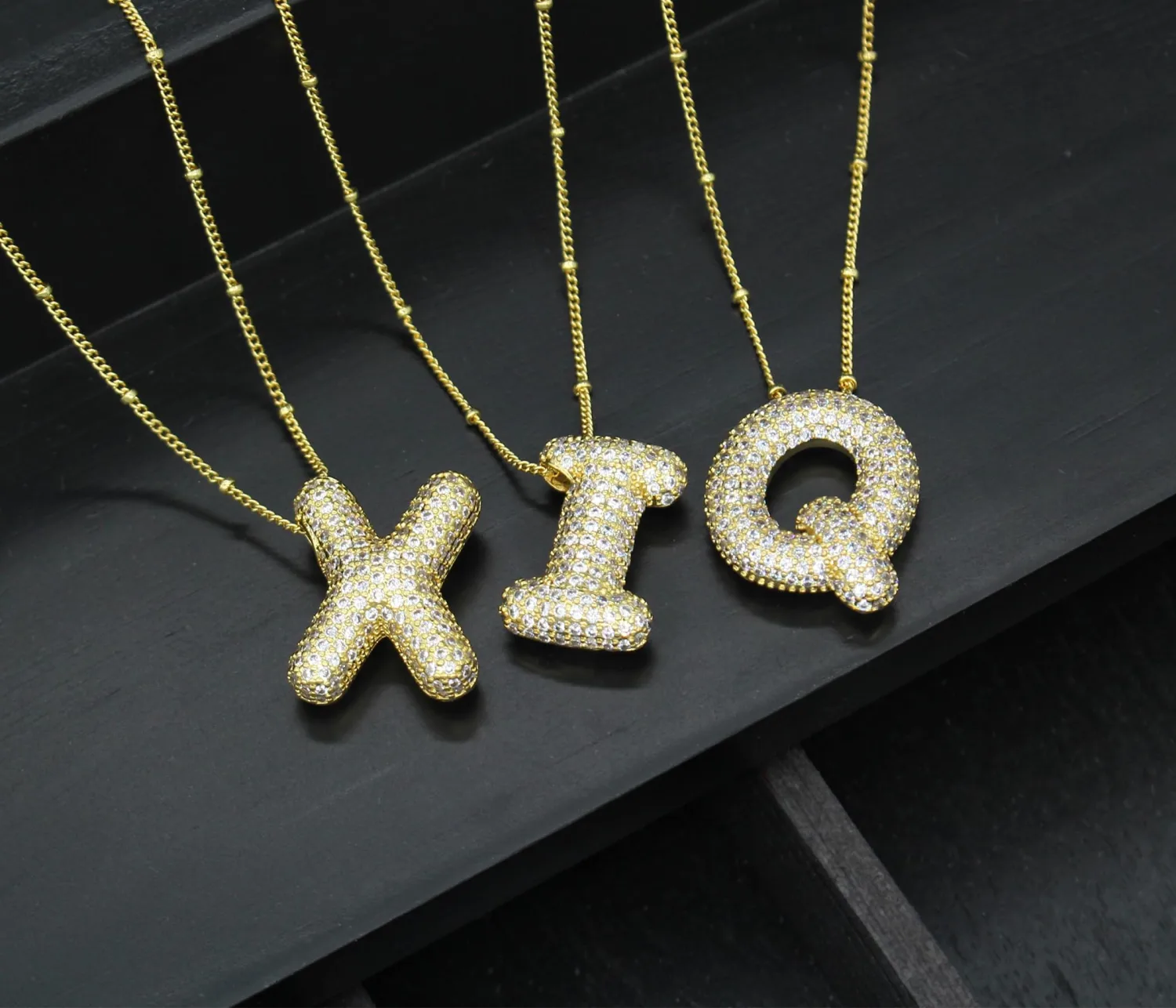 Bubble Letter Necklace Gold Balloon Initial Pendant Necklace Dainty Zirconia Alphabet Name for Women Birthday Jewelry Gifts