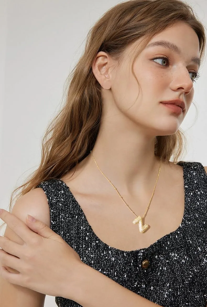 Bubble Letter Necklace Gold Balloon Initial Pendant Necklace Dainty Zirconia Alphabet Name for Women Birthday Jewelry Gifts