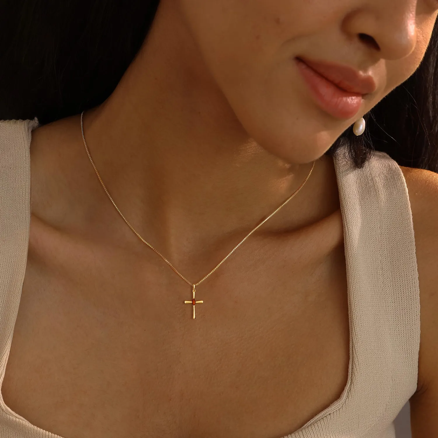 Gold Cross Necklaces For Women,Dainty Birthstone Necklace 14K Gold Plated Cute Cross Pendant Necklaces For Women Trendy Statement Pendant Necklace Fashion Womens Jewelry