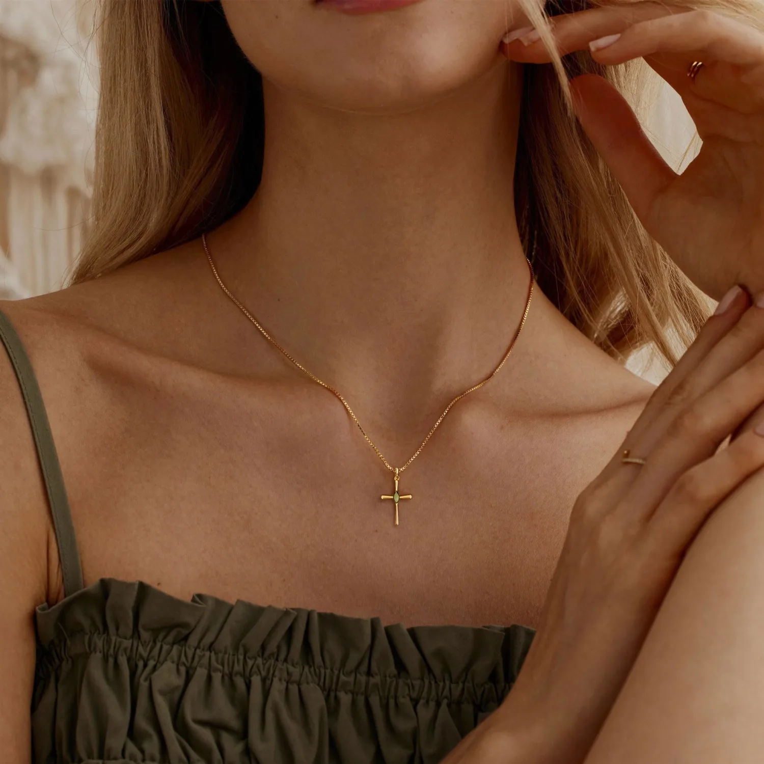 Gold Cross Necklaces For Women,Dainty Birthstone Necklace 14K Gold Plated Cute Cross Pendant Necklaces For Women Trendy Statement Pendant Necklace Fashion Womens Jewelry