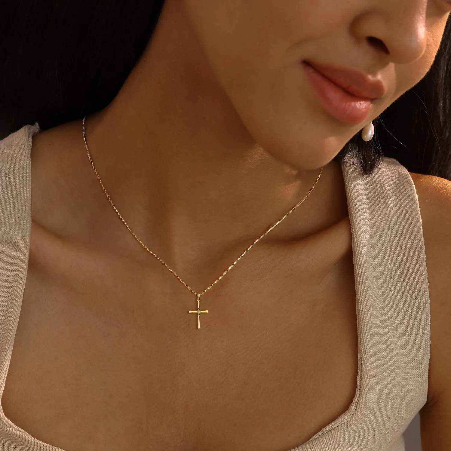 Gold Cross Necklaces For Women,Dainty Birthstone Necklace 14K Gold Plated Cute Cross Pendant Necklaces For Women Trendy Statement Pendant Necklace Fashion Womens Jewelry