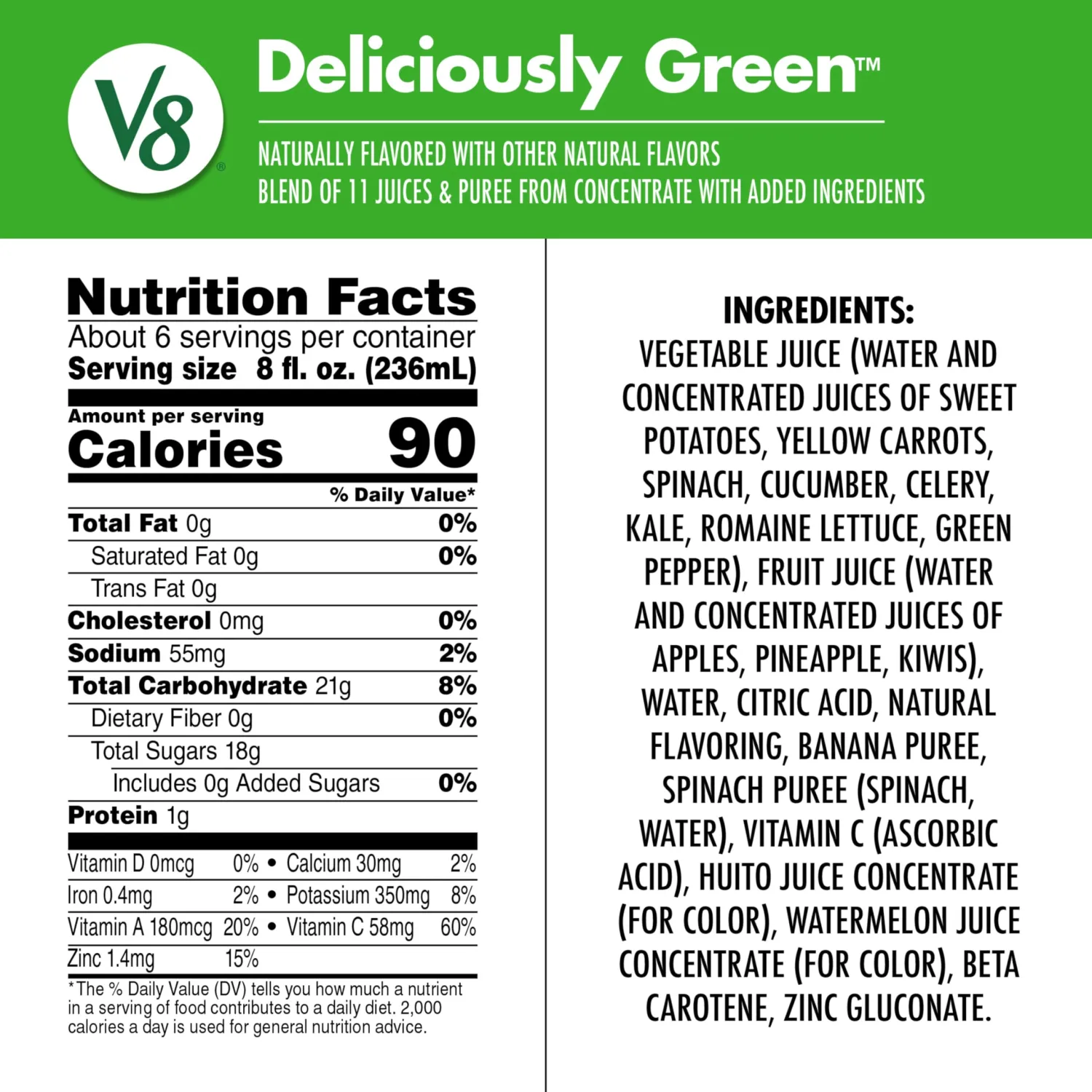 V8 Deliciously Green Juice, 46 fl oz | 100% Fruit and Vegetable | Pack of 3