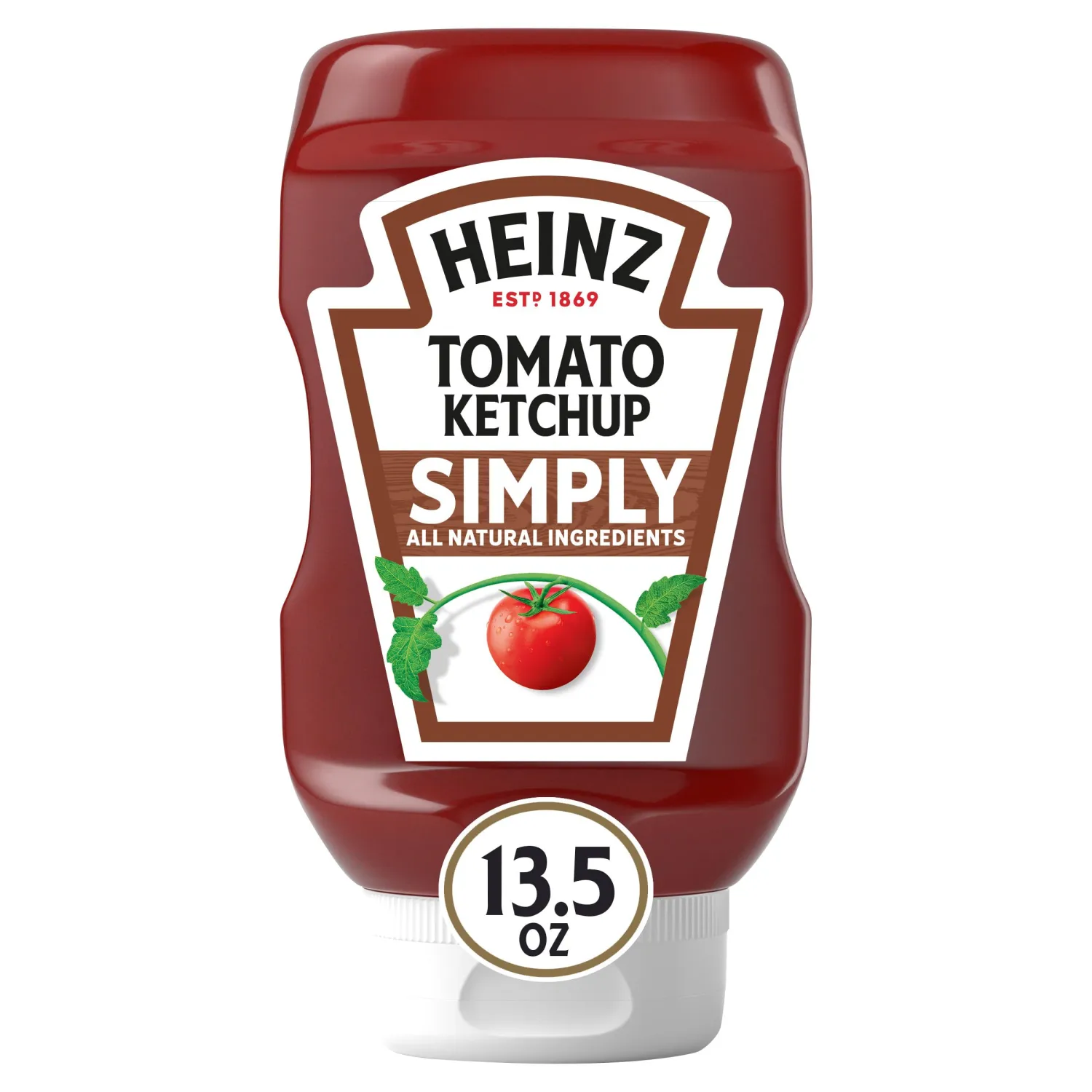 Heinz Simply Tomato Ketchup With All Natural Ingredients Inverted Squeeze Bottle, 1 Bottle, for Easy Sharing and Easy Serving, No High-Fructose Corn Syrup,13.5 oz