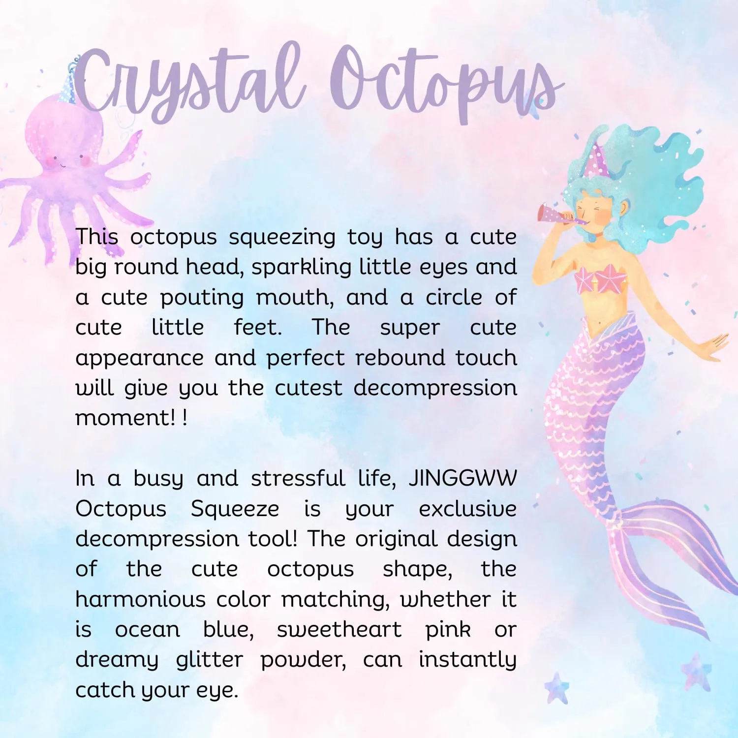 Crystal Sequin Octopus Taba Squishy – Cute Taba Stress Relief Toy, Kawaii Fidget Ball for Desk, Office & Gifts (Blue)