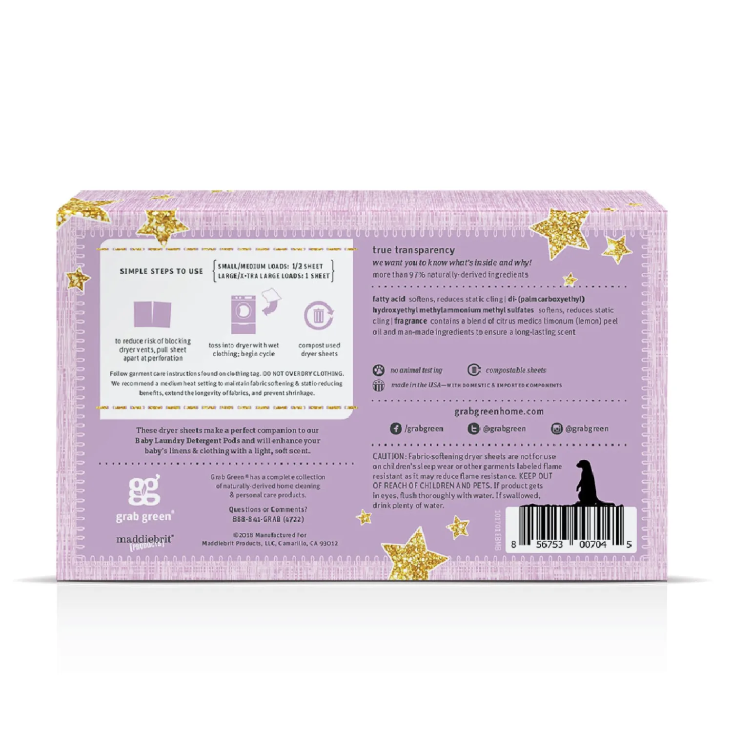 Grab Green Baby Dryer Sheets, 80 count, Dreamy Rosewood, Scent | Reduces wrinkles and static; Designed for sensitive skin; Plant & Mineral Based; For Babies 5+ Months