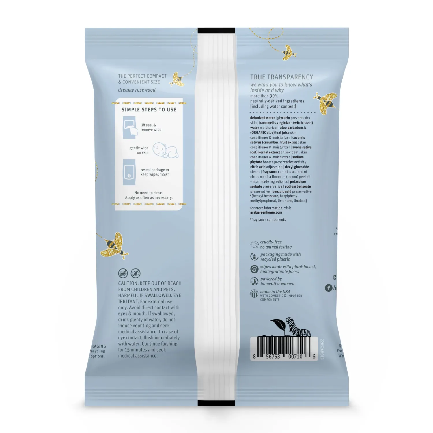 Grab Green Baby Witch Hazel Soothing Wipes, 32 Count, Dreamy Rosewood | Plant & Mineral-Based, Biodegradable, Soothe Common Skin Irritations Such as Diaper Rash, No Alcohol
