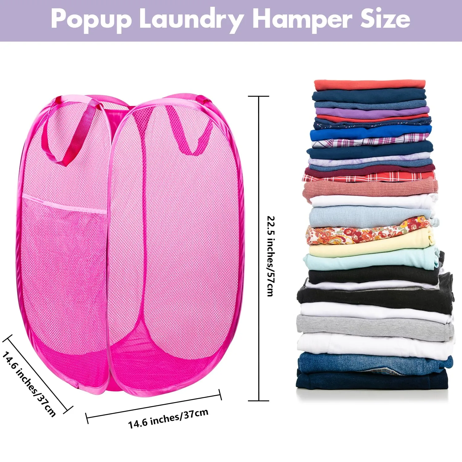 DUCOO Pop Up Laundry Hamper, 70L Collapsible Mesh Laundry Basket with Side Pocket, Foldable Dirty Clothes Hamper with Sturdy Reinforced Handles for Home Dorm Bedroom Travel Bathroom Storage, Pink