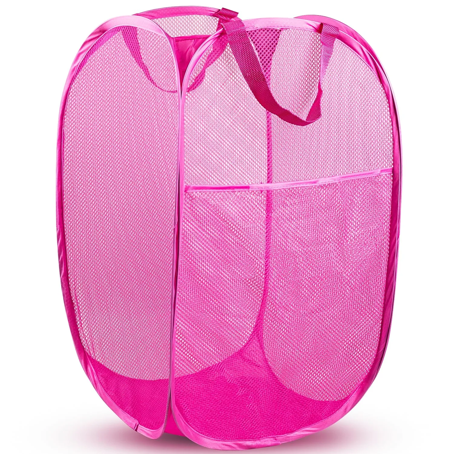 DUCOO Pop Up Laundry Hamper, 70L Collapsible Mesh Laundry Basket with Side Pocket, Foldable Dirty Clothes Hamper with Sturdy Reinforced Handles for Home Dorm Bedroom Travel Bathroom Storage, Pink