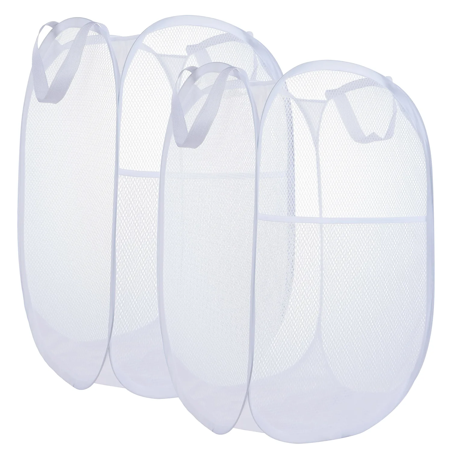2 Pack Laundry Basket,Foldable Mesh Popup Laundry Hamper with Durable Handle,Easy to Open and Fold for Dorm, Laundry Room, Bedroom, RV(White+ White)…