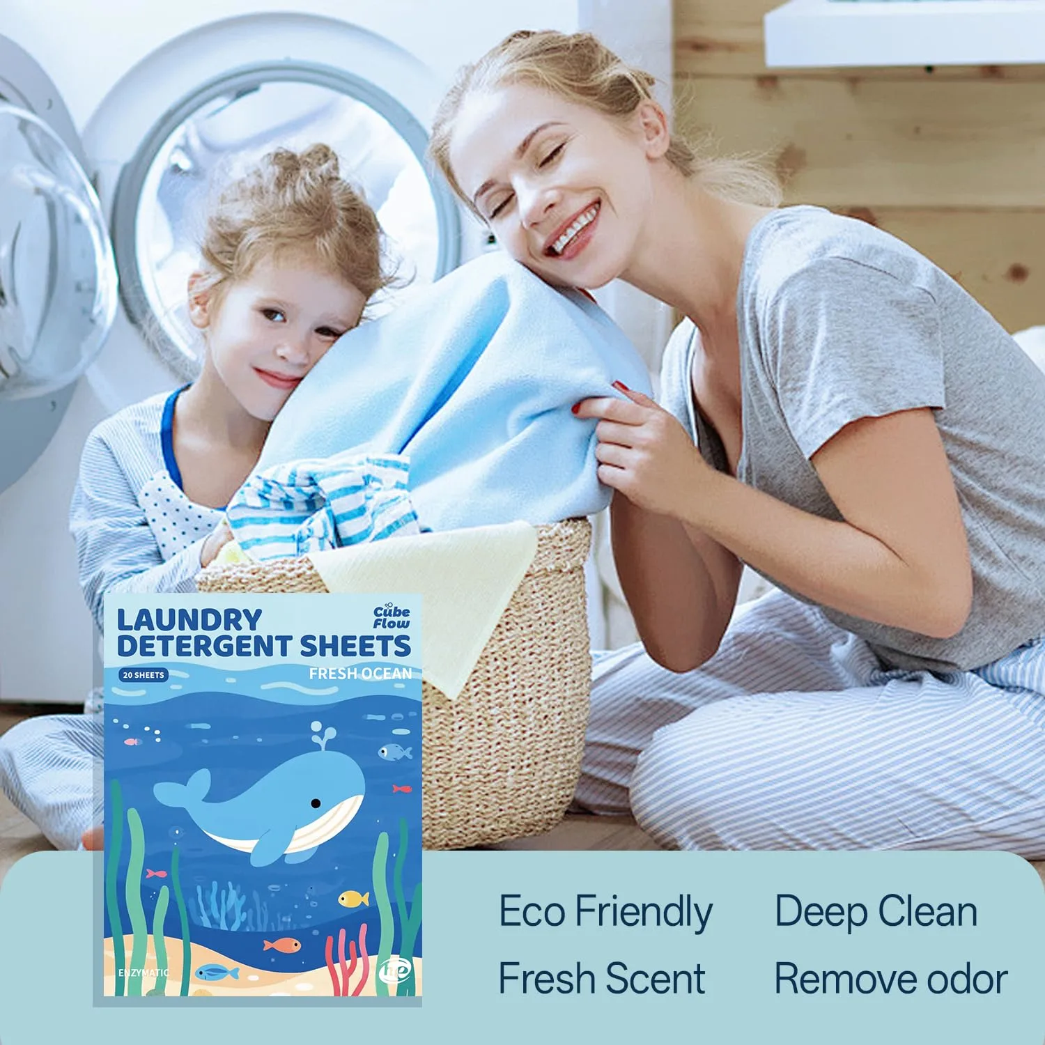 Laundry Detergent Sheets, Fresh Ocean Scent - 40 Loads | Plastic-Free, Eco Friendly Sheets | Pre-Measured, Liquidless for Deep Clean | Hypoallergenic, Travel Laundry Soap Strips